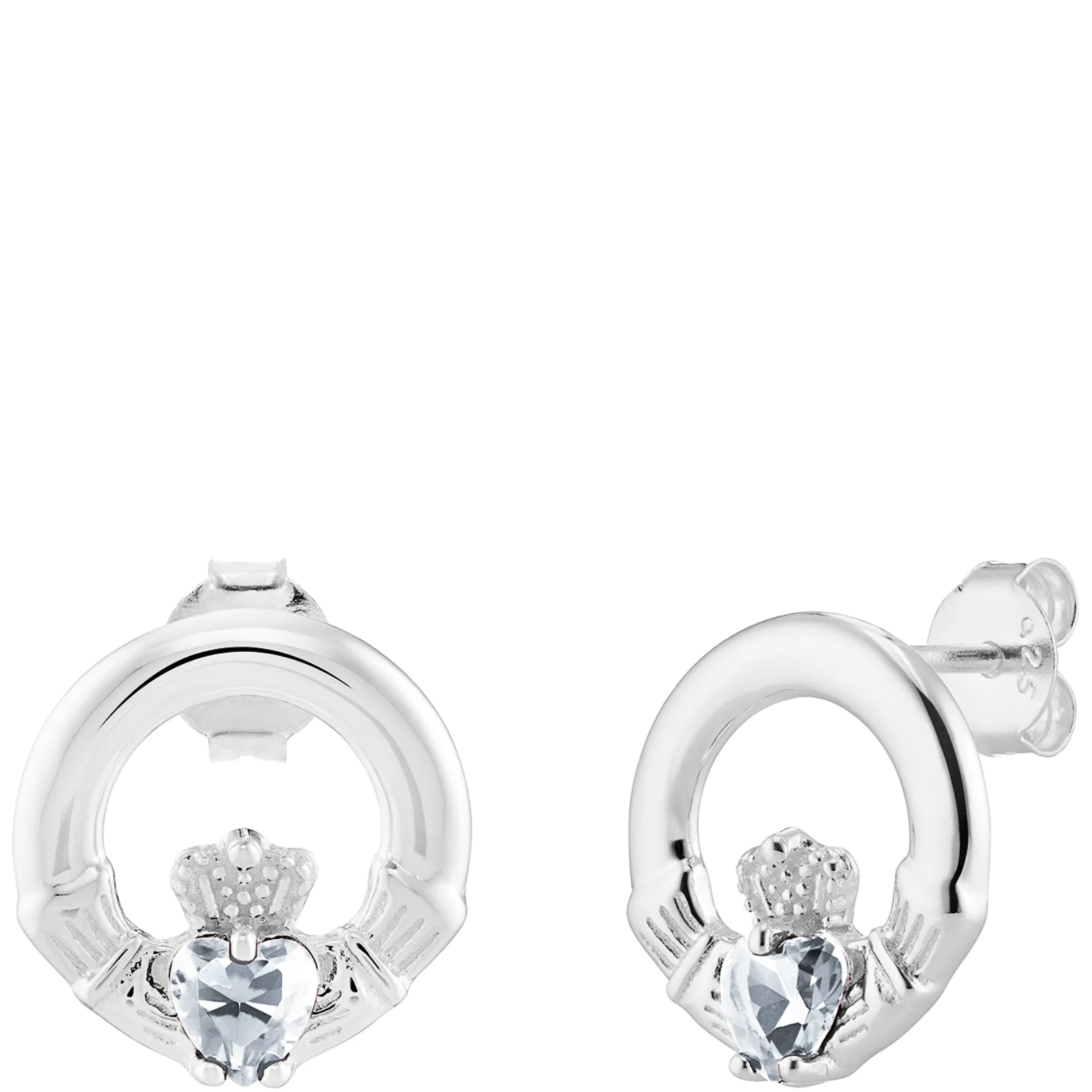 Sterling Silver Claddagh Birthstone Stud Earrings - Image 7