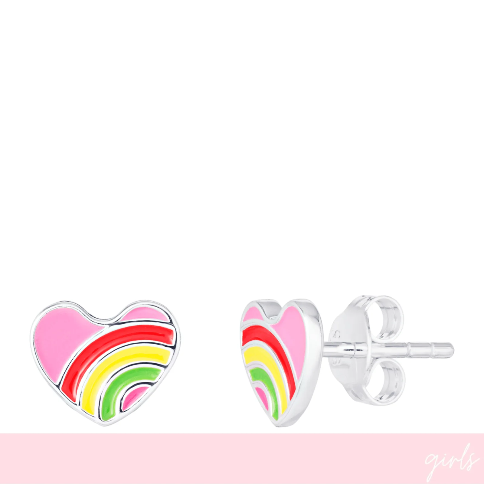 Sterling Silver Girls Multi Coloured Heart Stud Earrings