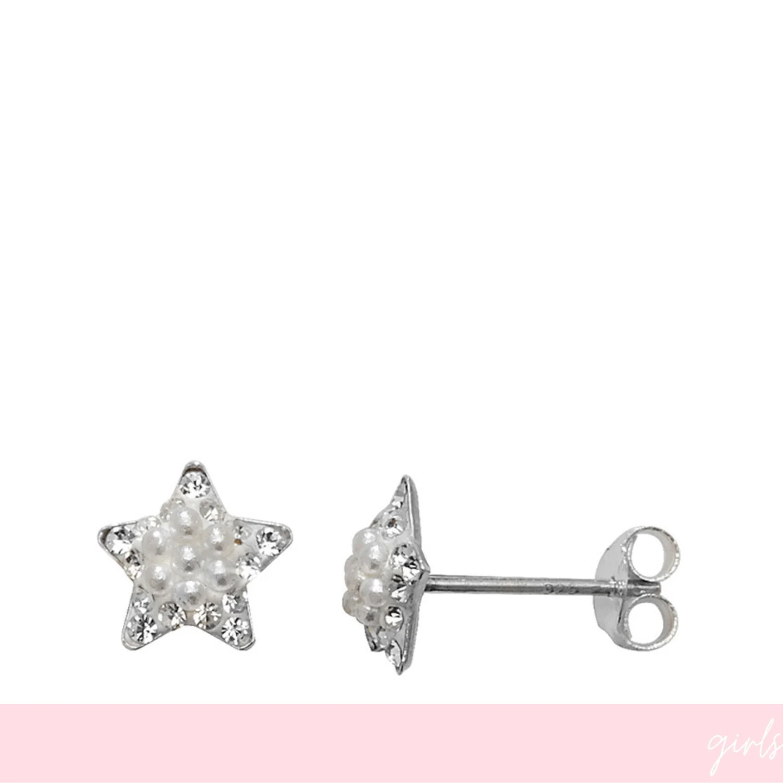Kids Sterling Silver Pearl Star Stud Earrings