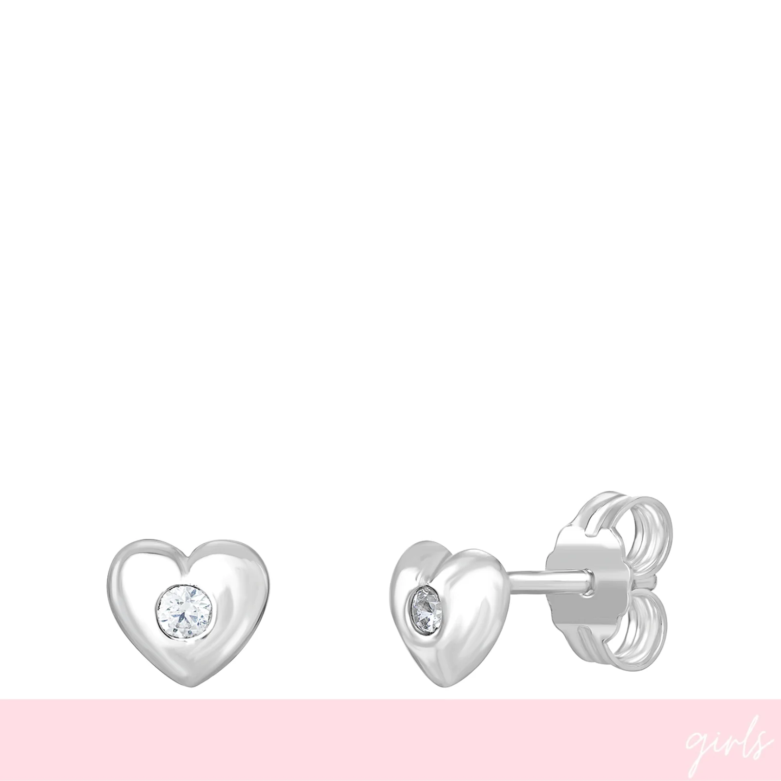 Sterling Silver Girls Small Heart Stud Earrings