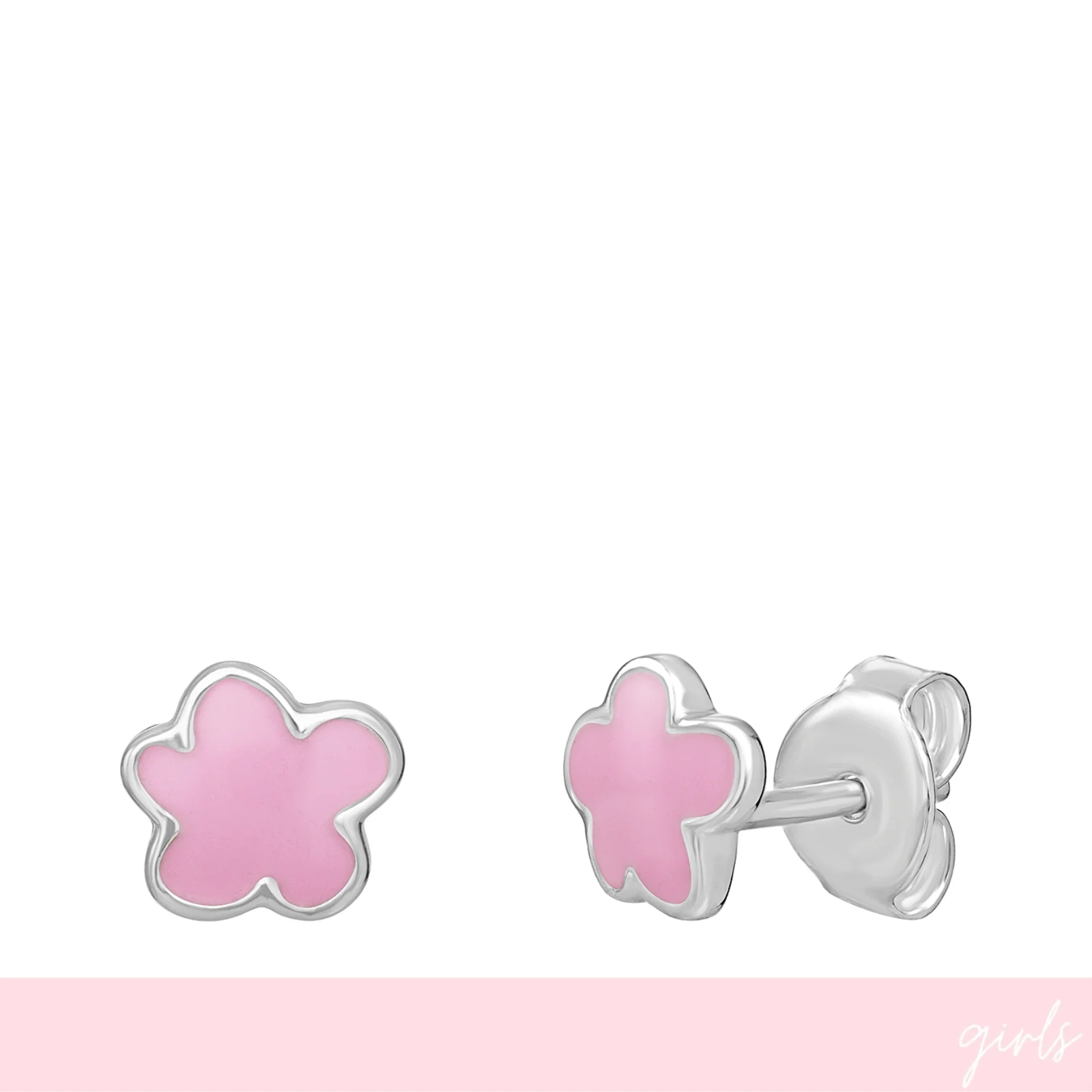 Sterling Silver Girls Small Pink Flower Stud Earrings