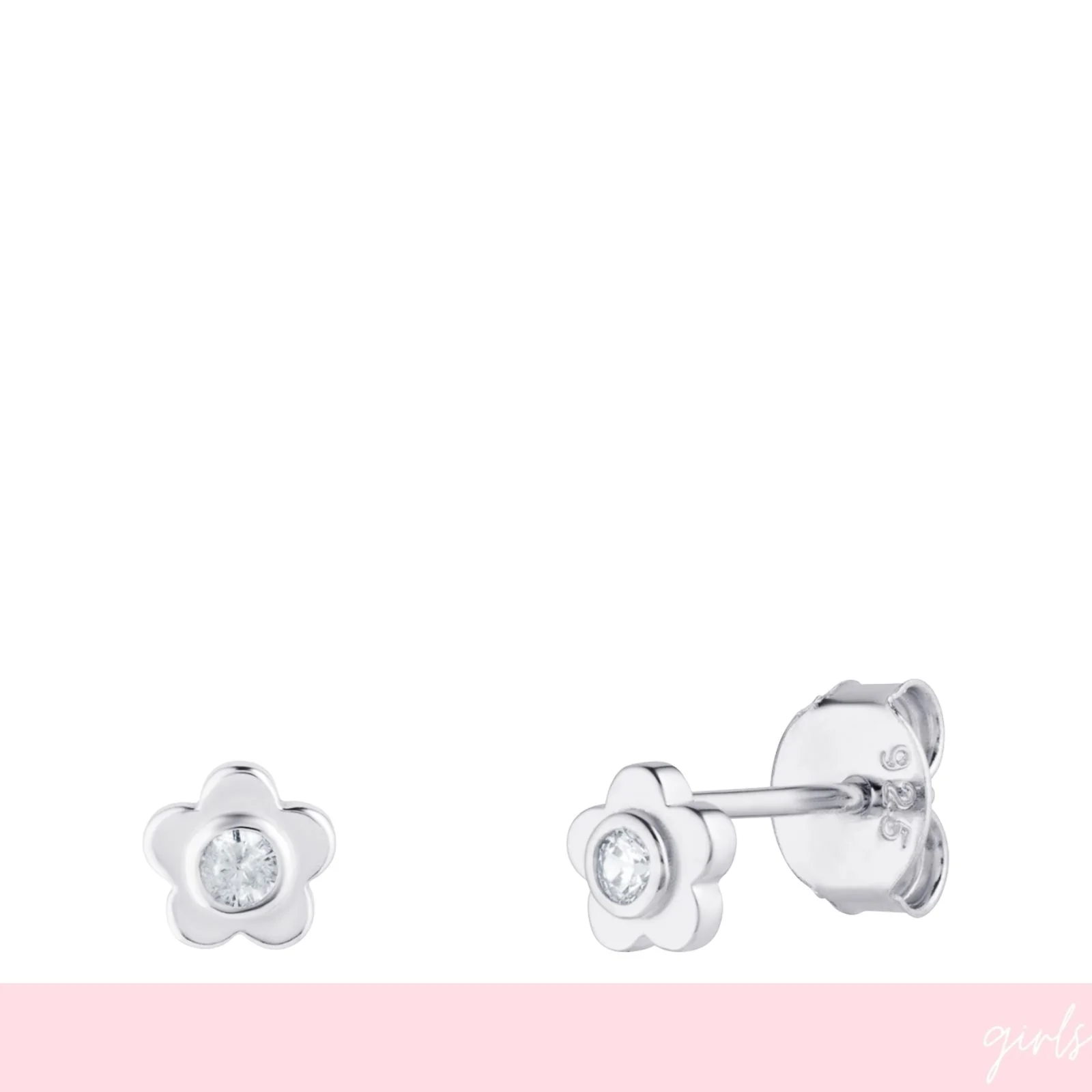 Sterling Silver Girls Tiny Flower Stud Earrings
