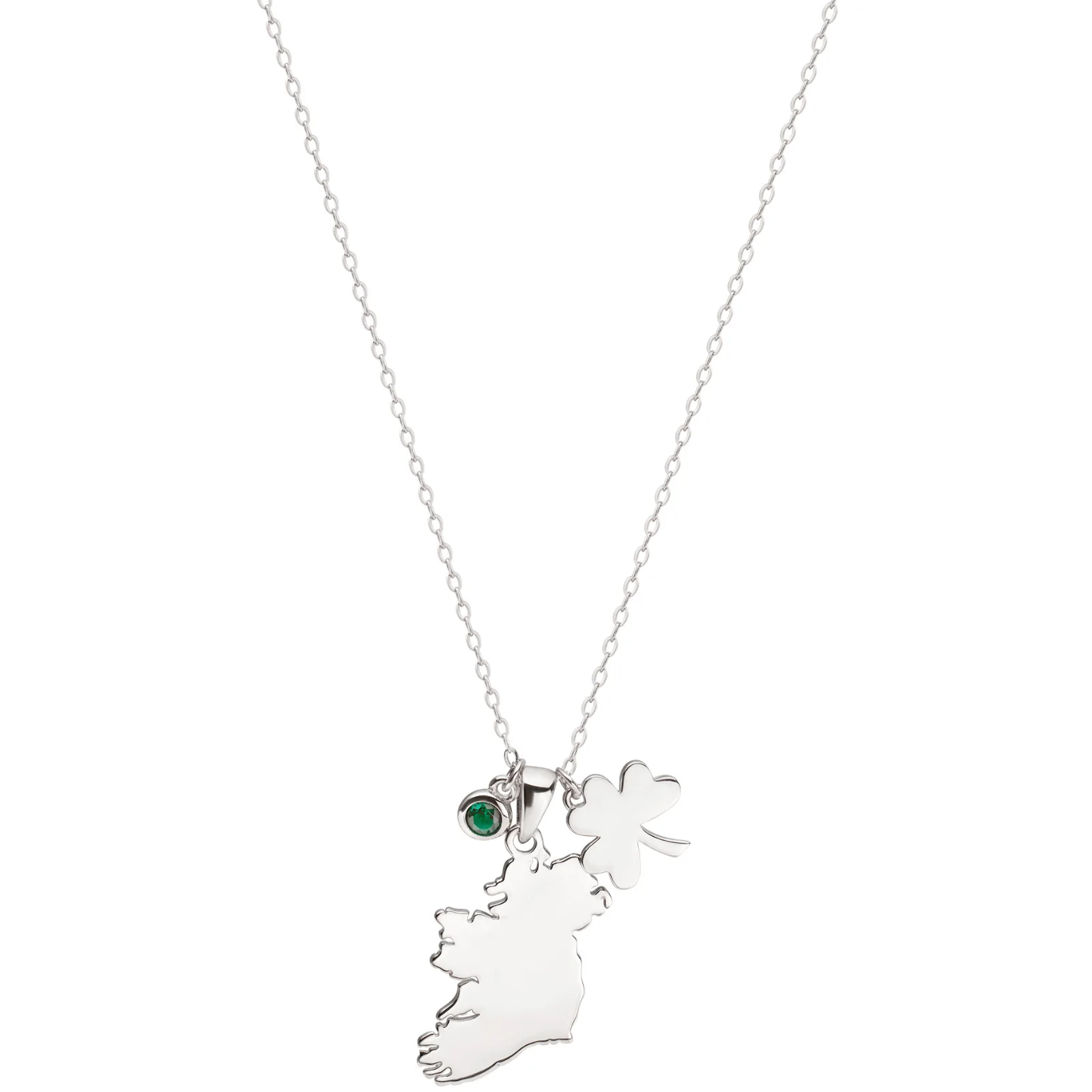 Sterling Silver Ireland & Shamrock Pendant Necklace