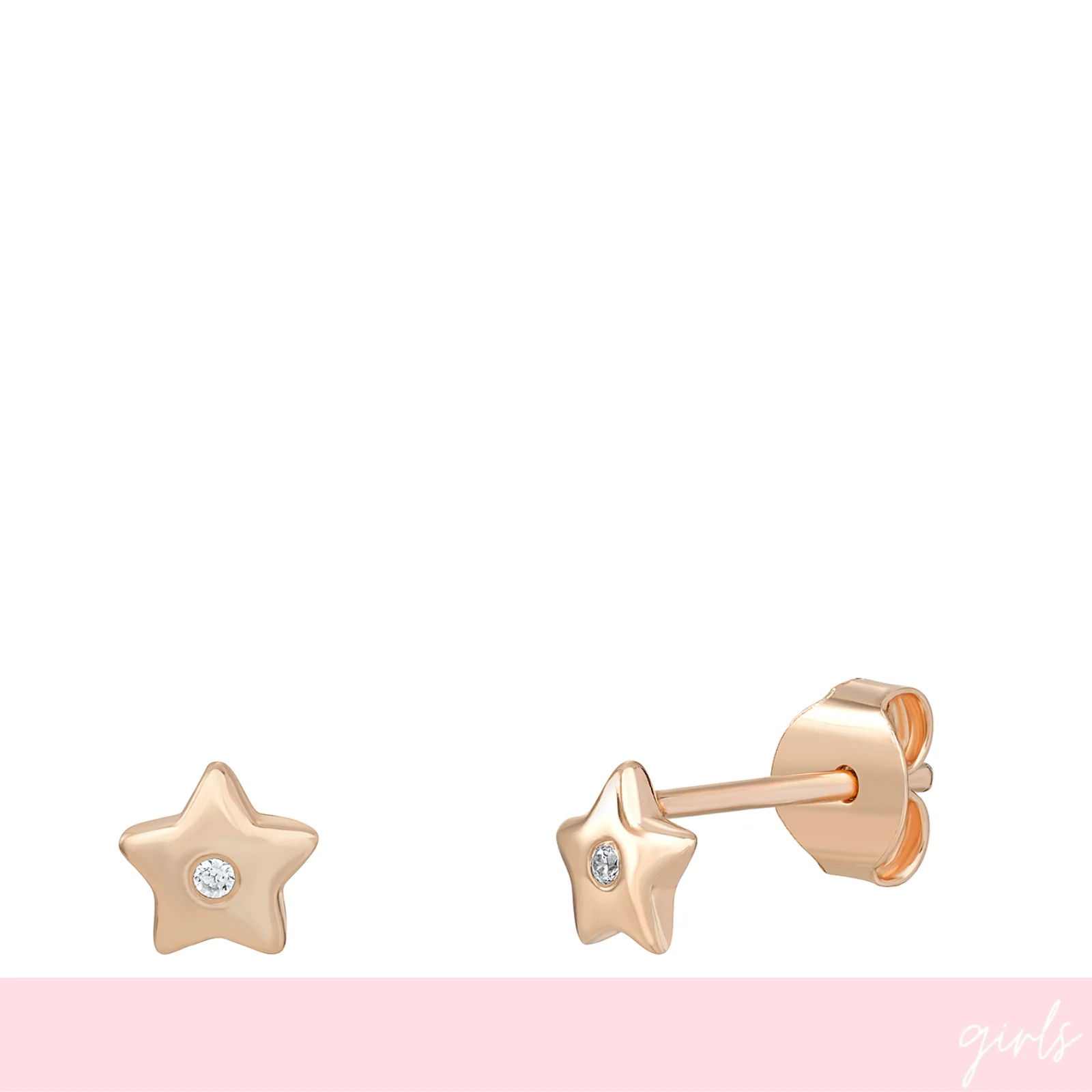 Sterling Silver Rose Gold Plated Girls Star Stud Earrings