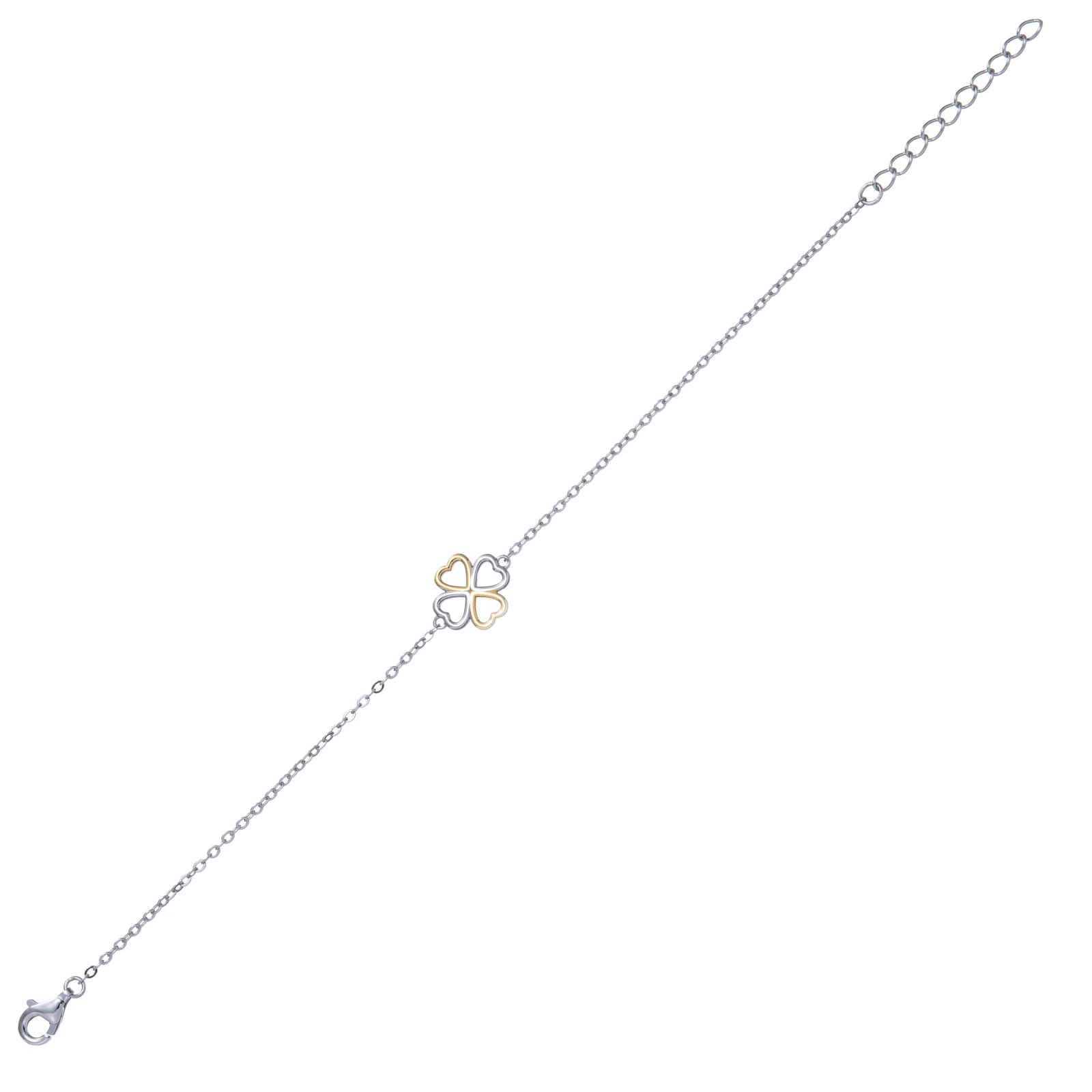 Sterling Silver Two Tone Heart Clover Bracelet - Image 2