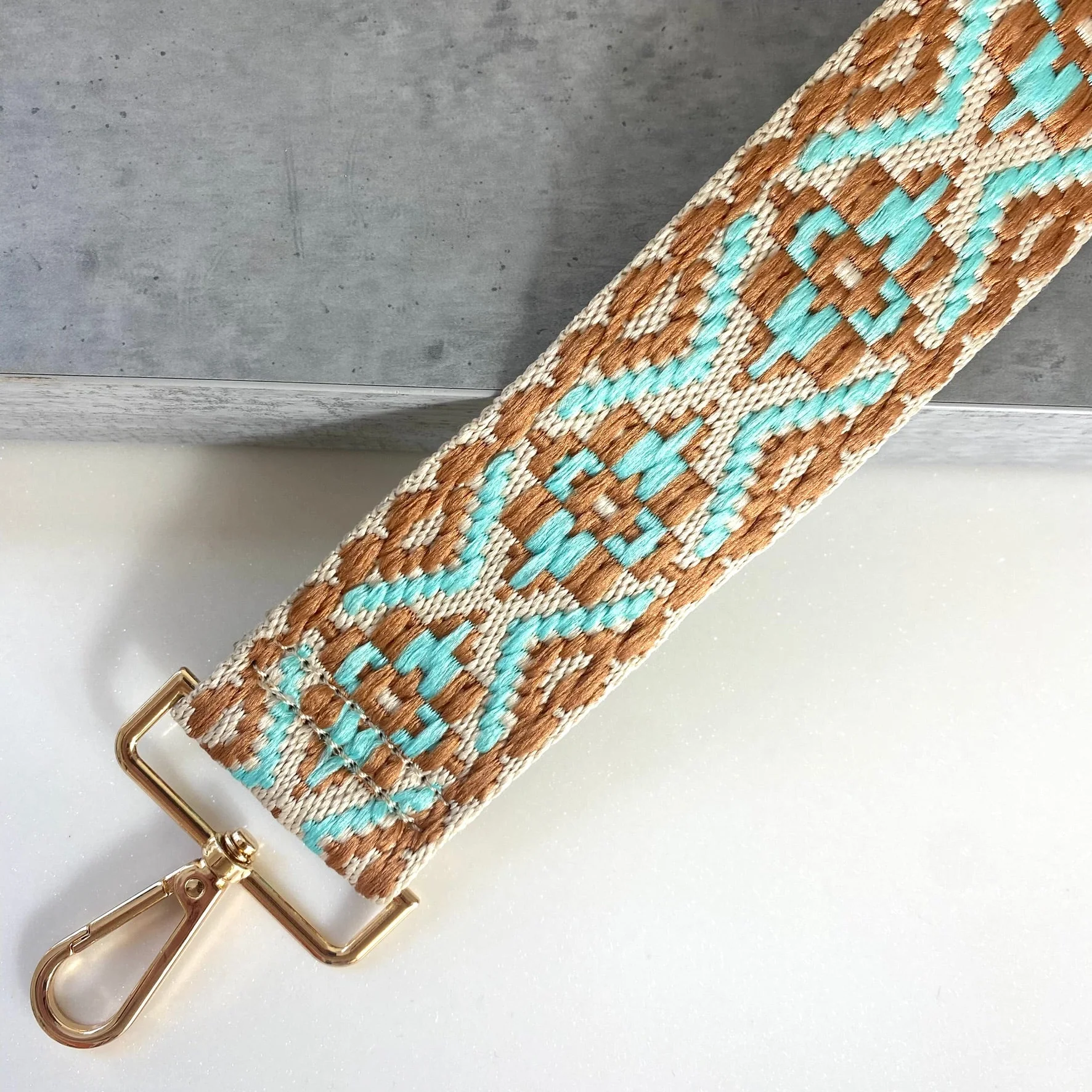 Tan & Aqua Aztec Chunky Bag Strap