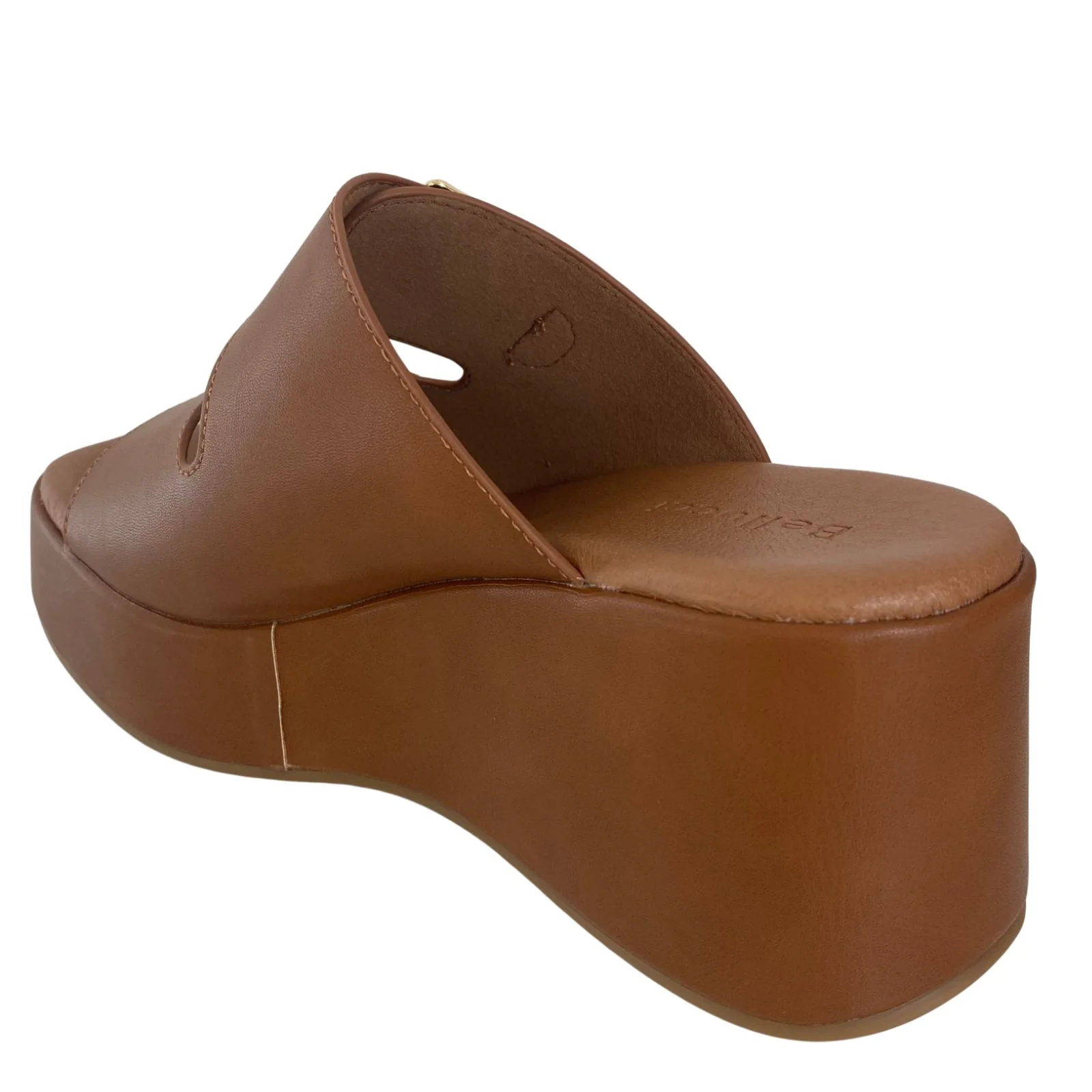 Tan Double Strap Slip On Wedge Sandals - Image 3