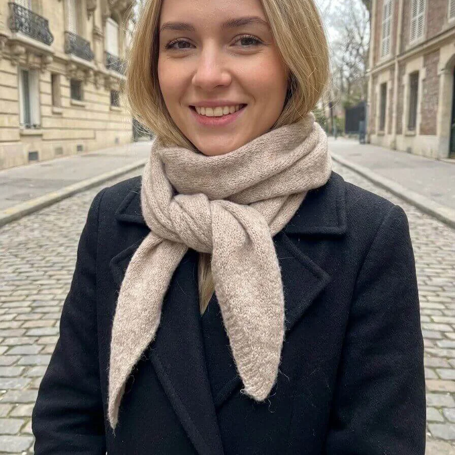 Taupe Knit Triangle Neck Scarf - Image 3