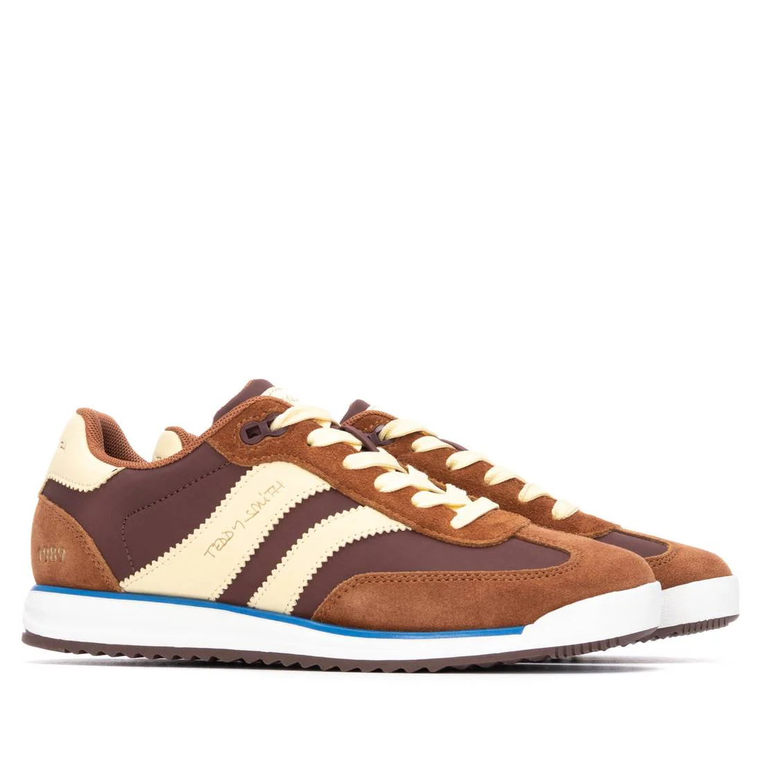 Teddy Smith Brown & Lemon Suede Slim Sole Retro Sneakers - Image 4