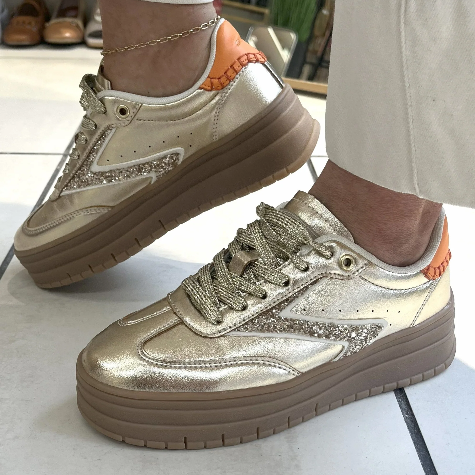 Teddy Smith Gold & Orange Elevated Gum Sole Sneakers - Image 3