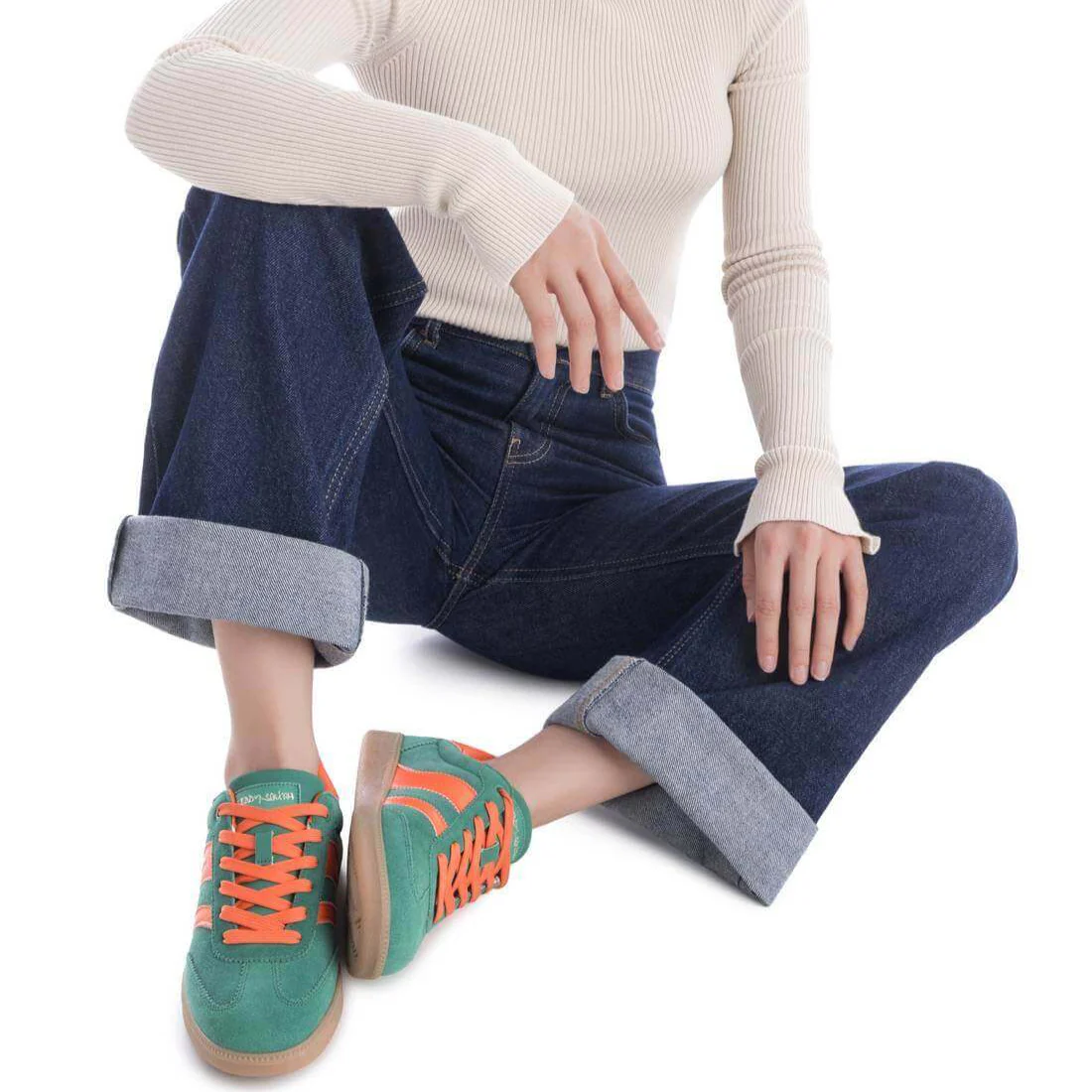 Teddy Smith Green & Orange Suede Slim Line Sole Sneakers - Image 4