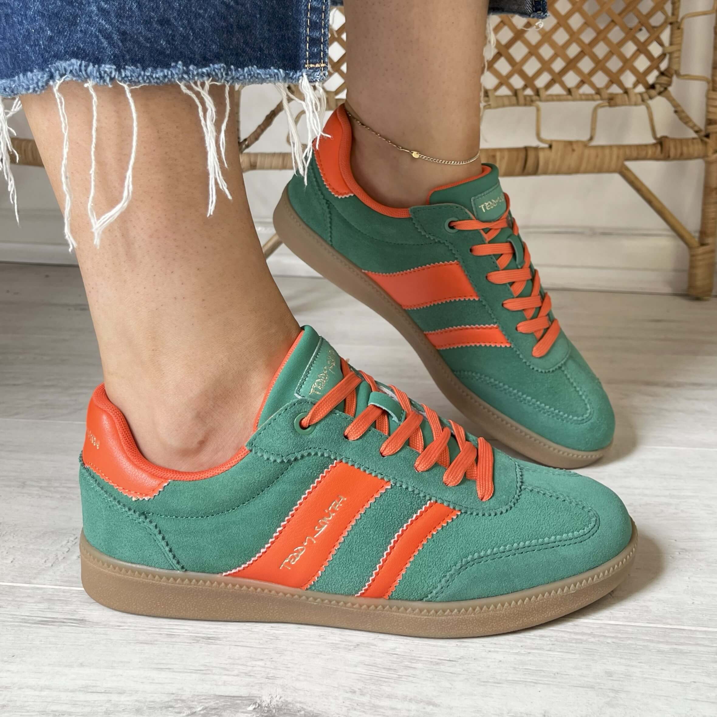 Teddy Smith Green & Orange Suede Slim Line Sole Sneakers - Image 5