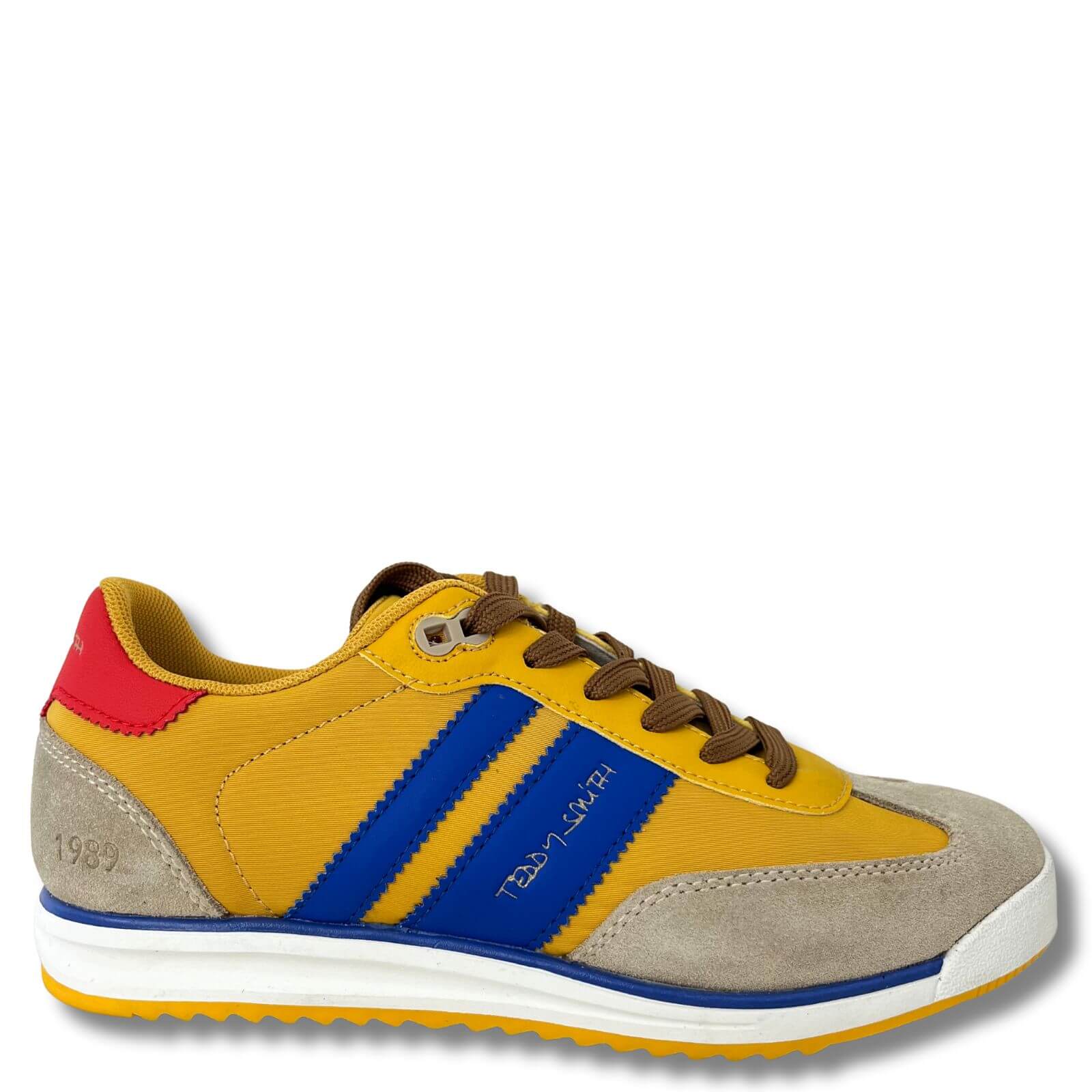 Teddy Smith Yellow, Cream & Blue Suede Slim Sole Retro Sneakers
