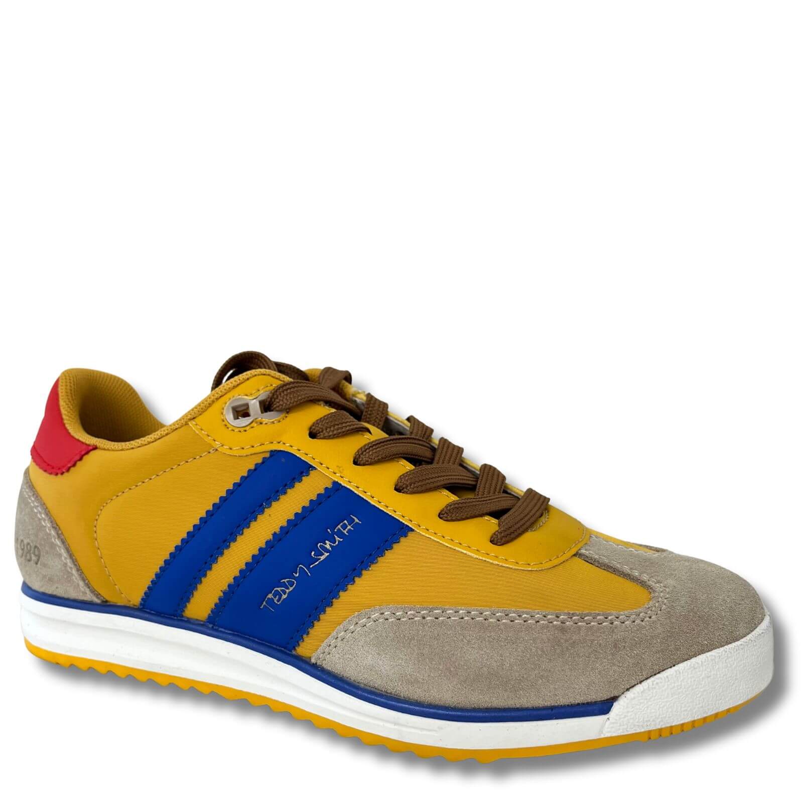 Teddy Smith Yellow, Cream & Blue Suede Slim Sole Retro Sneakers - Image 2