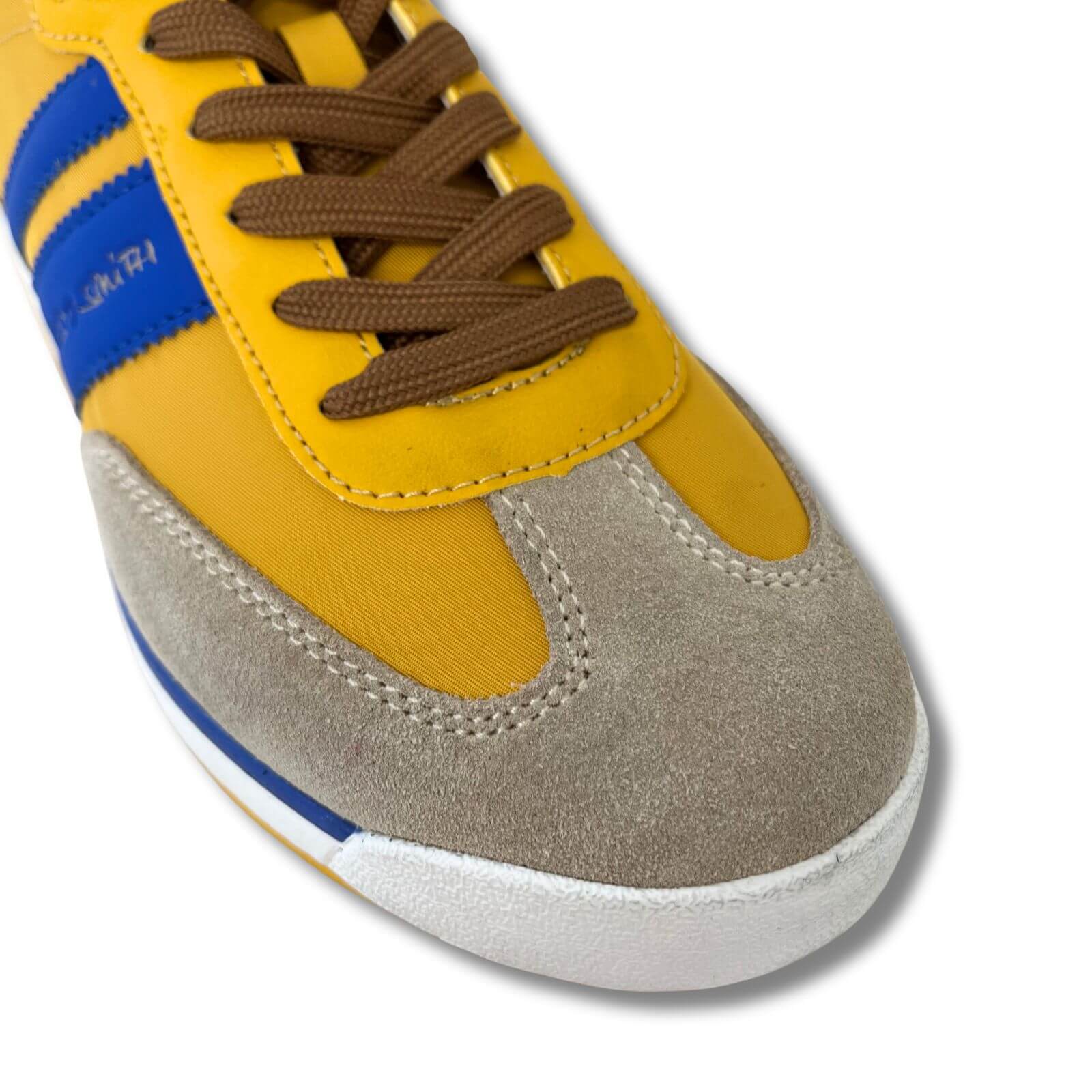 Teddy Smith Yellow, Cream & Blue Suede Slim Sole Retro Sneakers - Image 3