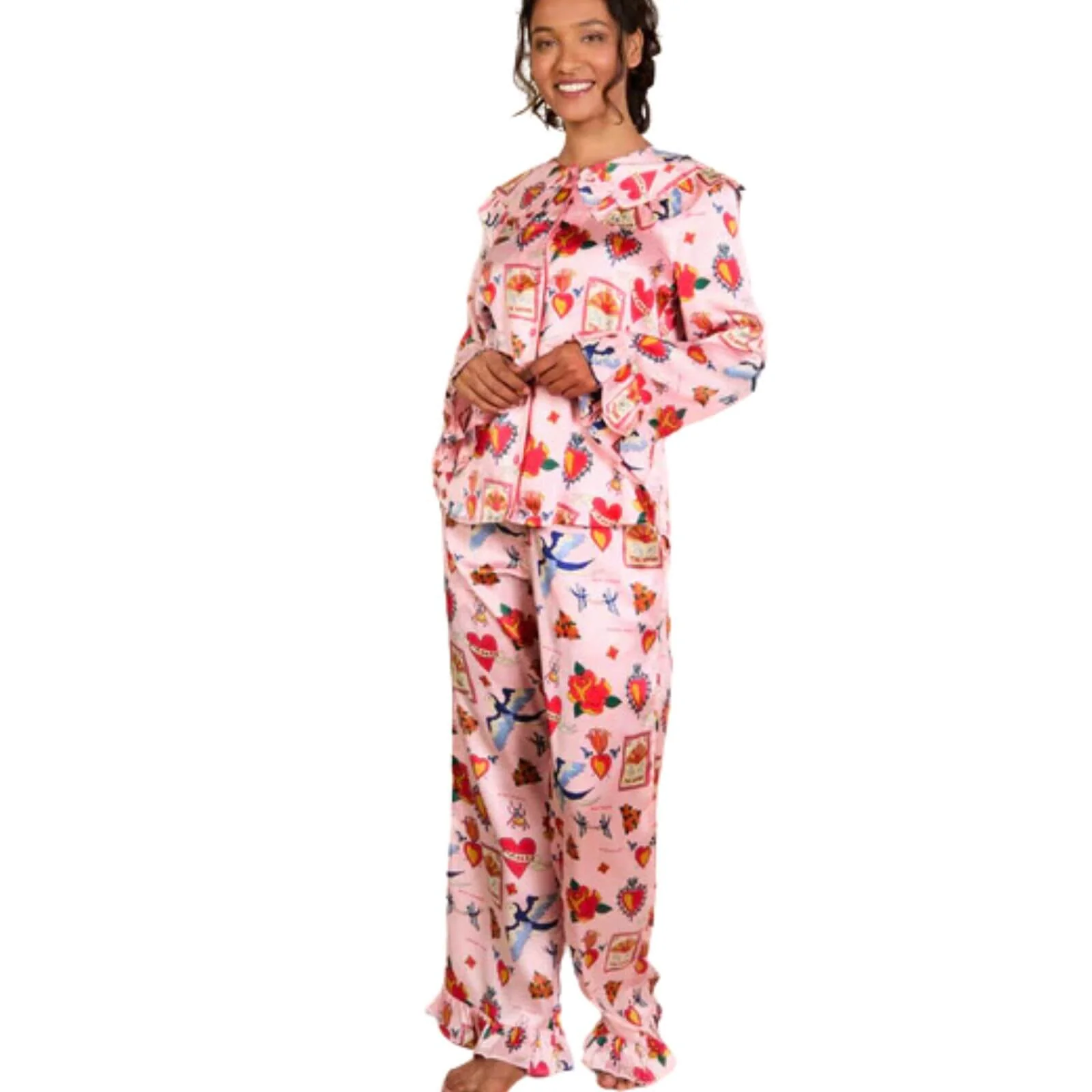 Their Nibs Satin Frill Pyjamas - Pink Mon Coeur - Image 2