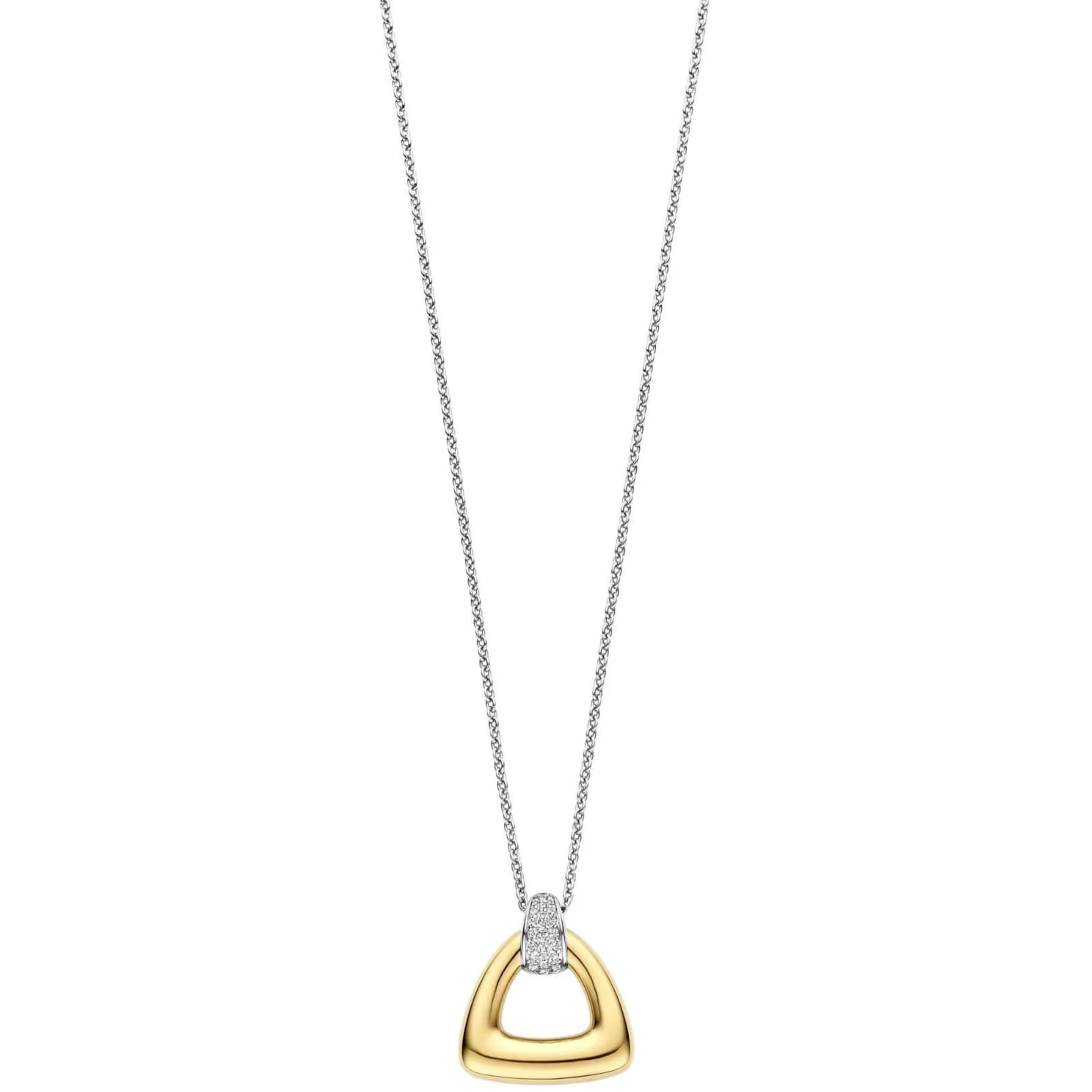 Ti Sento Gold Buckle Link Silver Chain Necklace