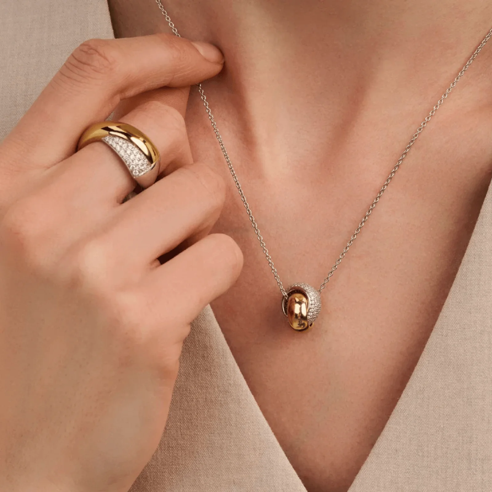 Ti Sento Gold & Silver Crossover Pendant Necklace - Image 3