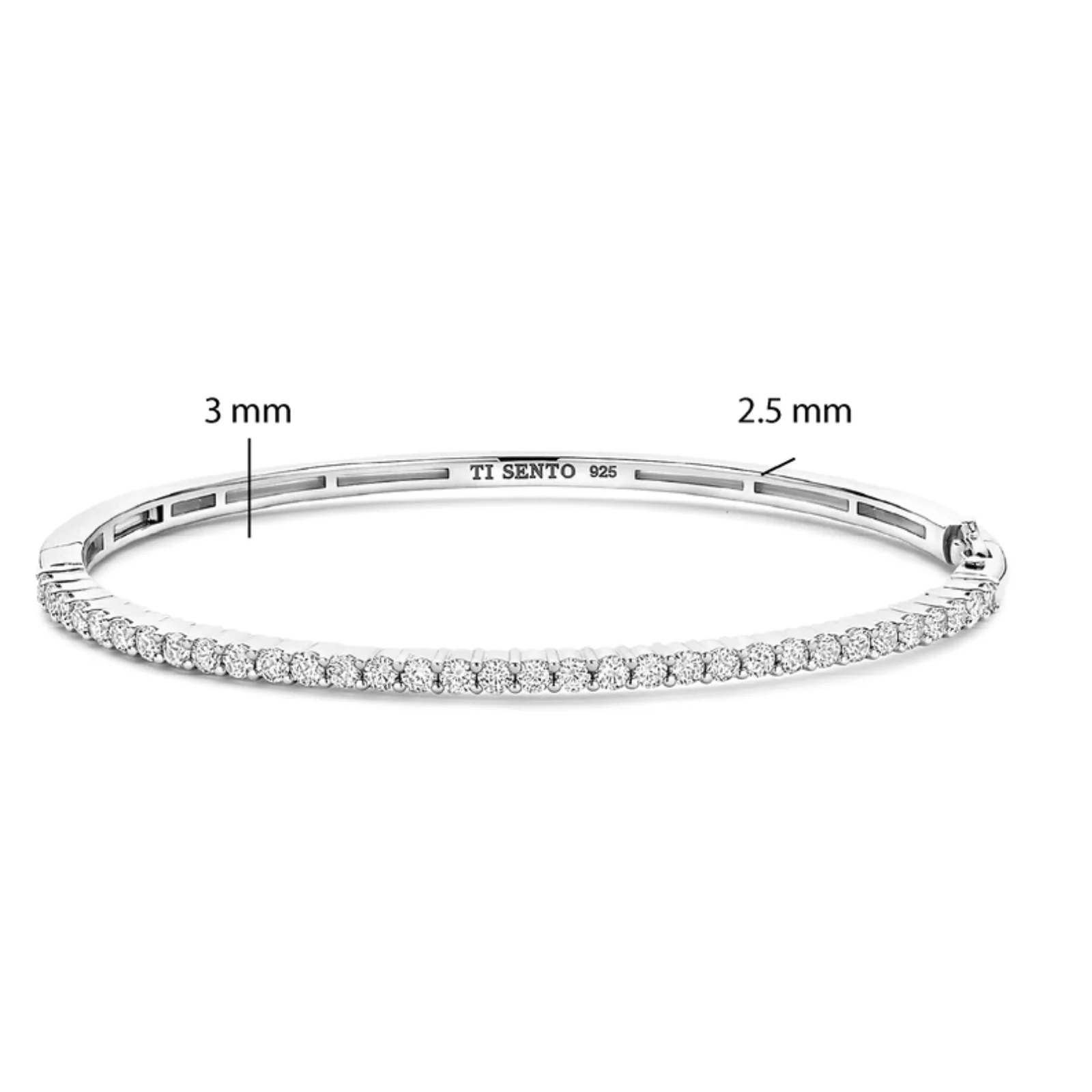 Ti Sento Silver Classic Fine Hinged Bangle - Image 3
