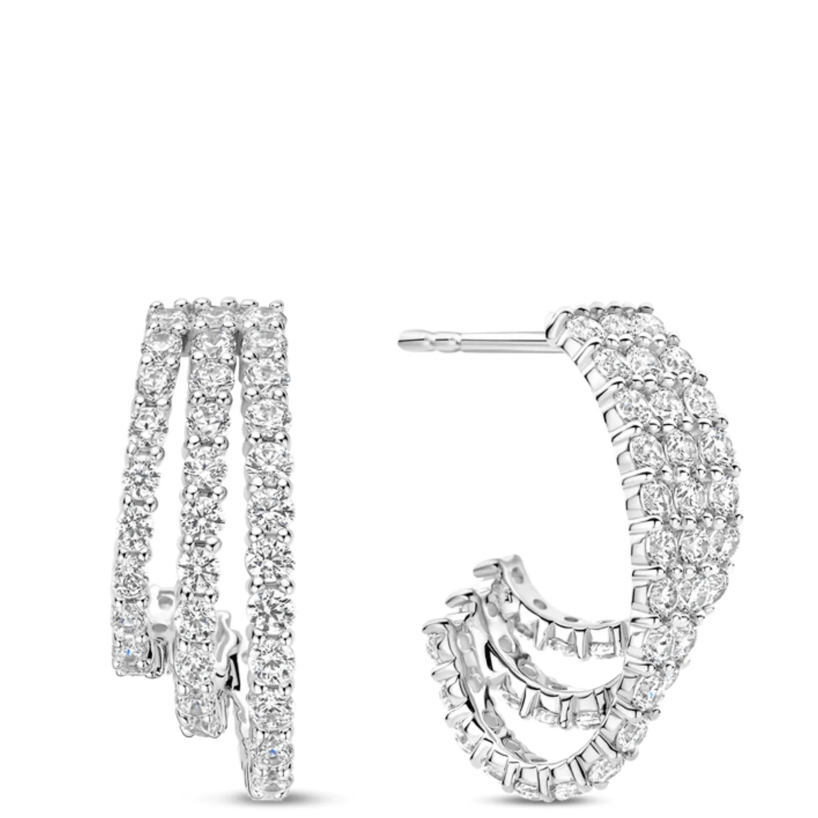 Ti Sento Silver Crystal Triple Hoop Earrings