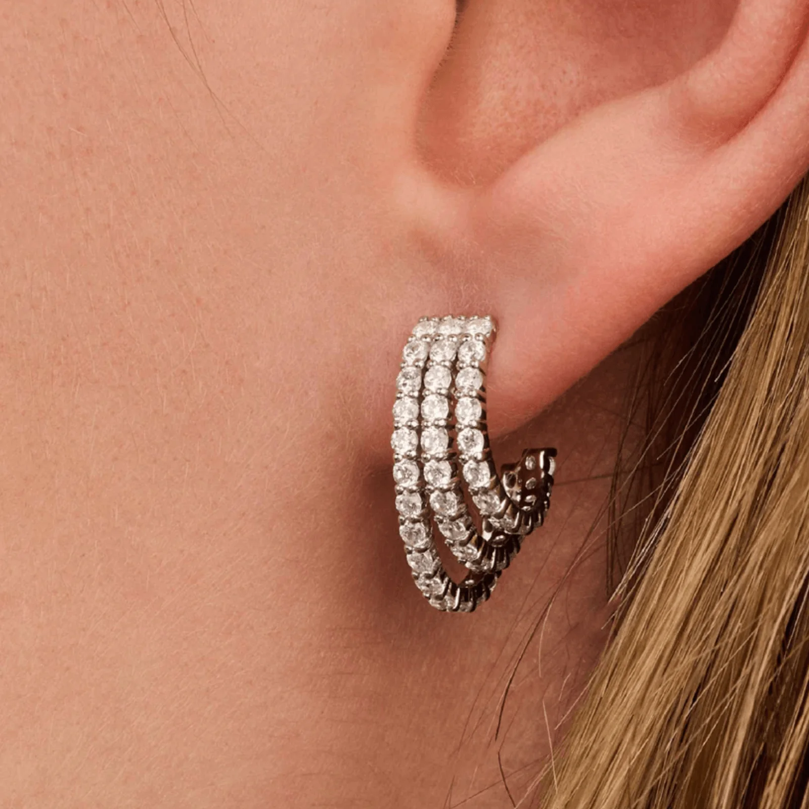Ti Sento Silver Crystal Triple Hoop Earrings - Image 3