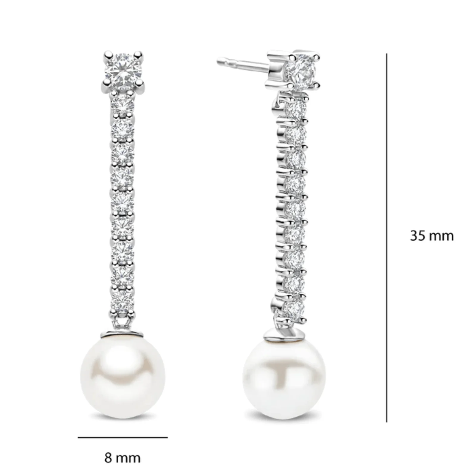 Ti Sento Silver Pearl Crystal Drop Earrings - Image 2