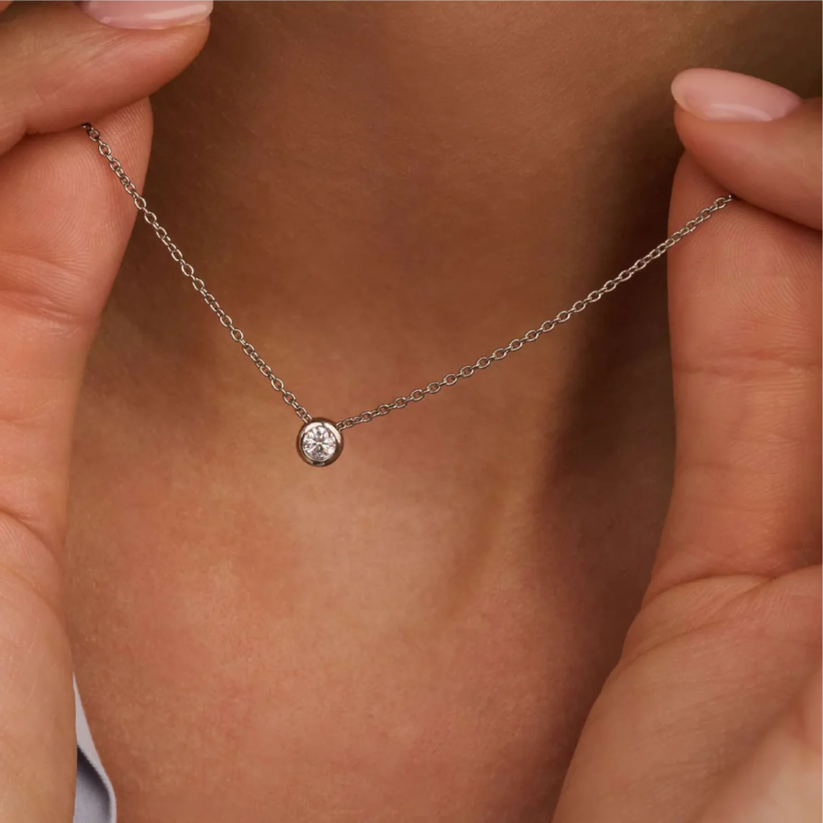Ti Sento Silver Single Solitaire Necklace - Image 2