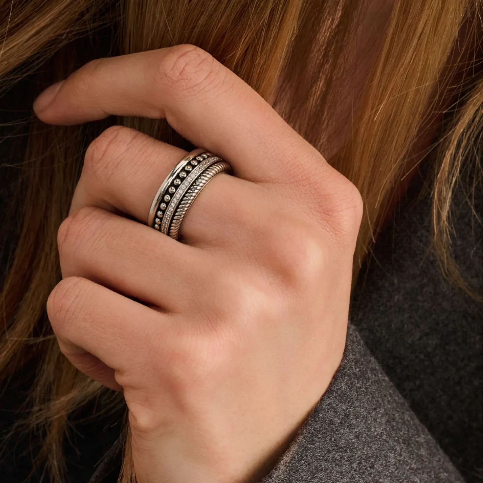 Ti Sento Silver Textured Statement Ring - Image 4