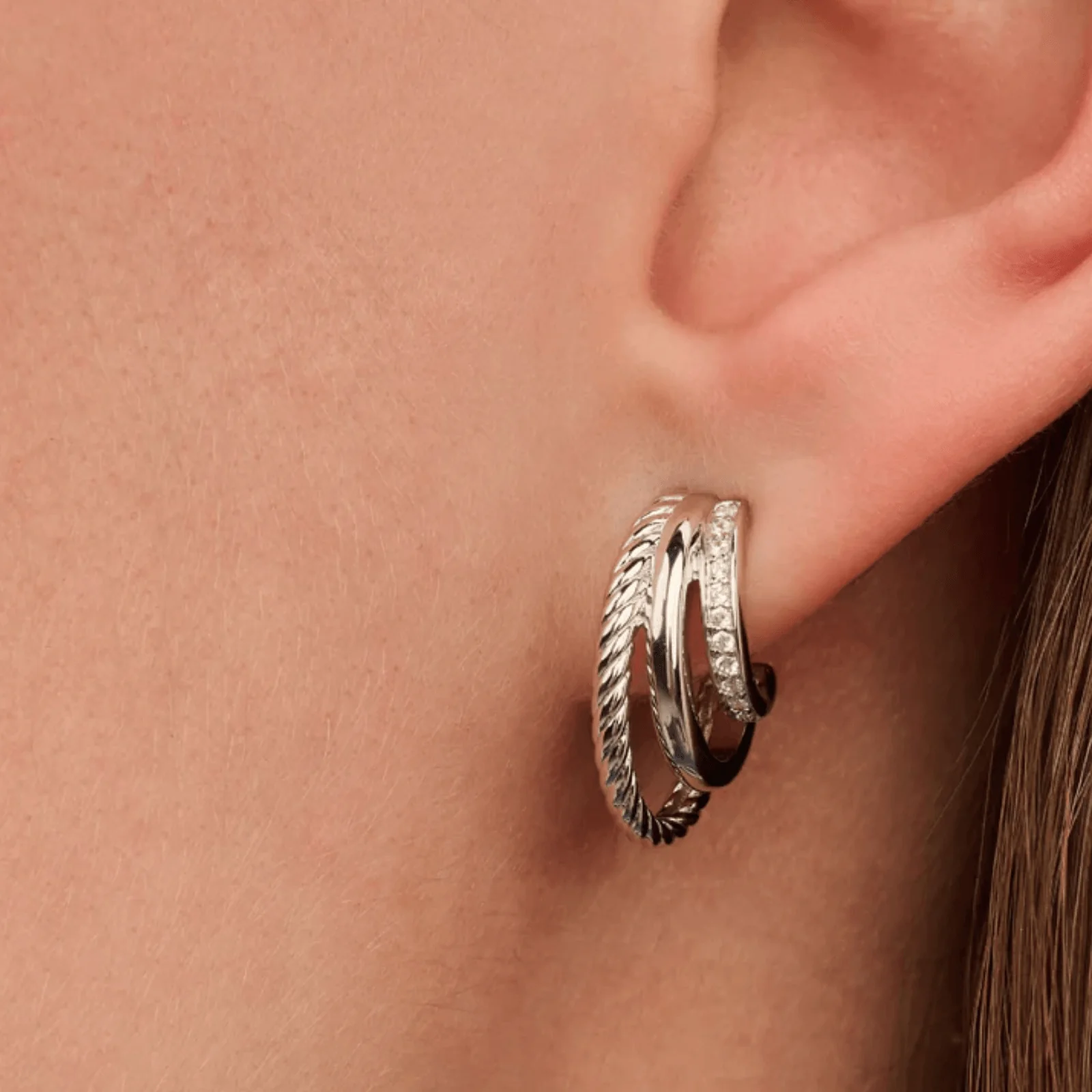 Ti Sento Silver Triple Hoop Earrings - Image 3
