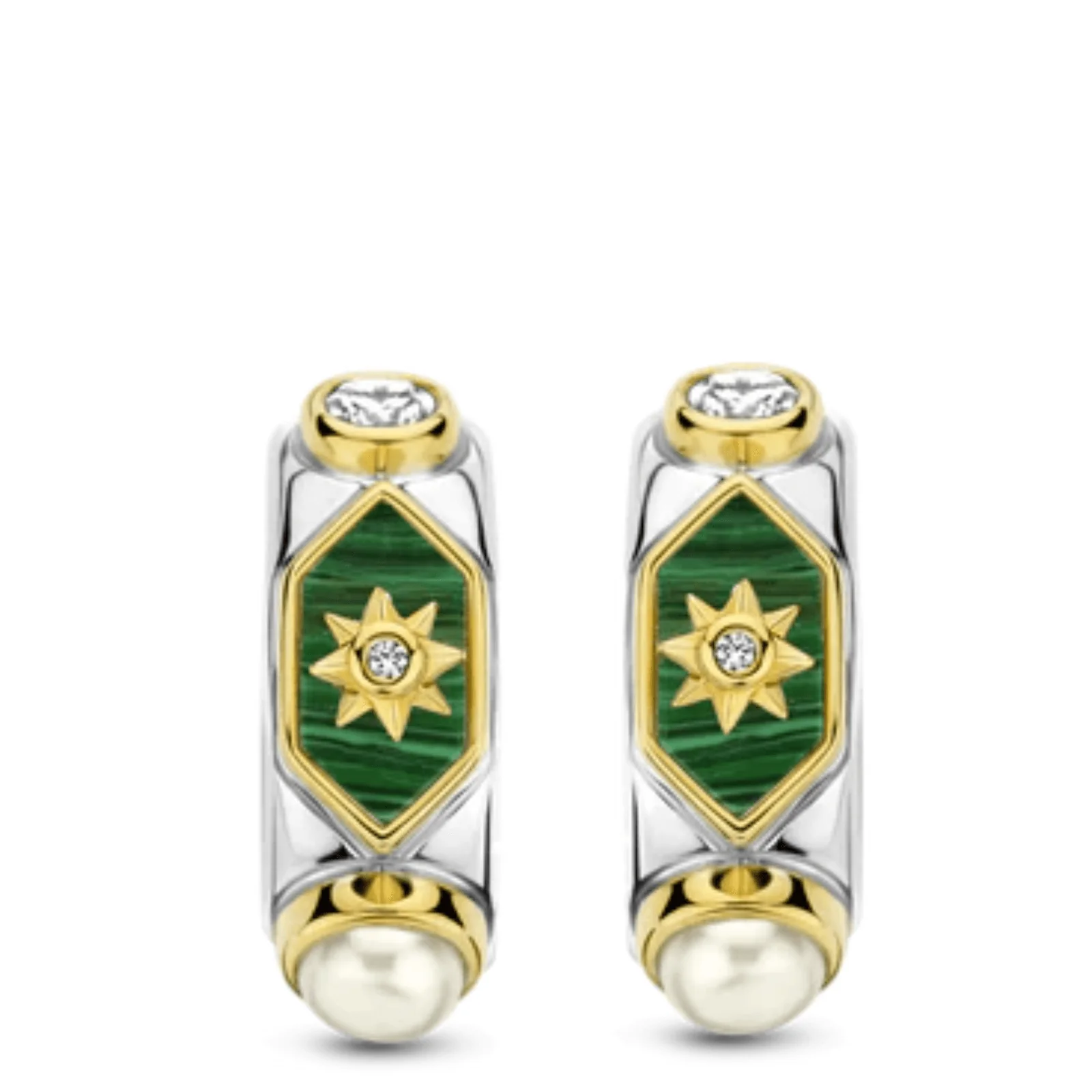 Ti Sento Two Tone Emerald & Pearl Small Hoop Earrings - Image 2