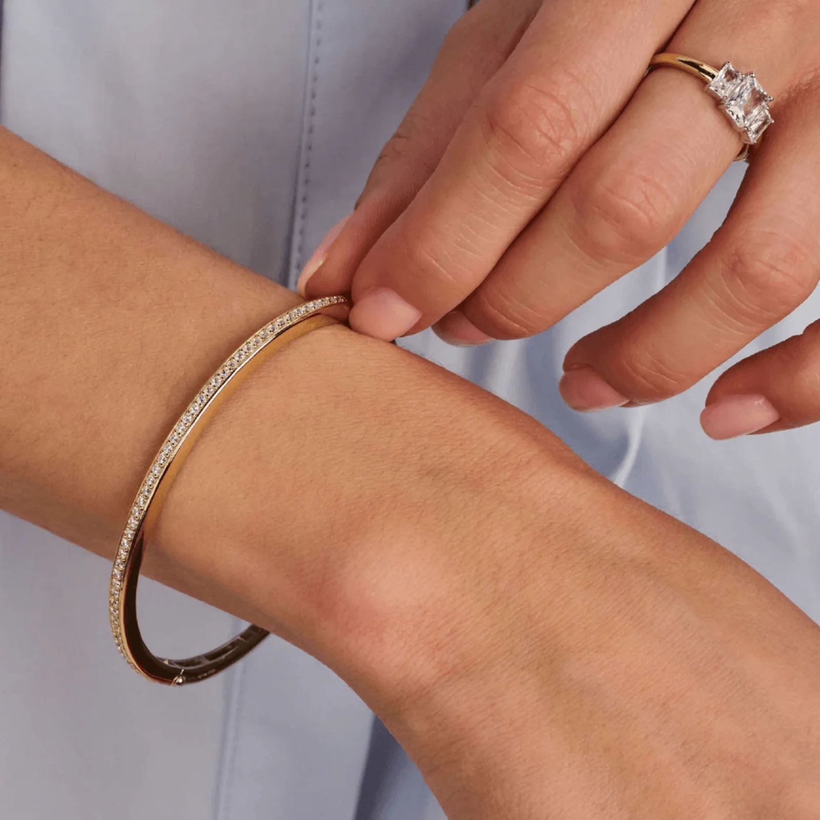 Ti Sento Two Tone Fine Hinged Bangle - Image 5