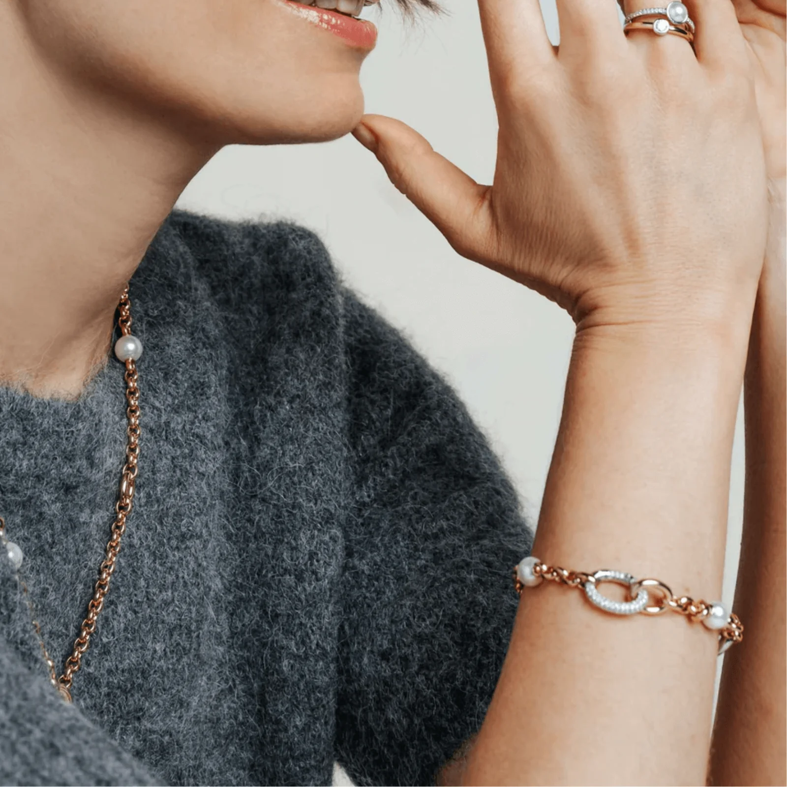 Ti Sento Two Tone Multi Pearl Chunky Link Bracelet - Image 2