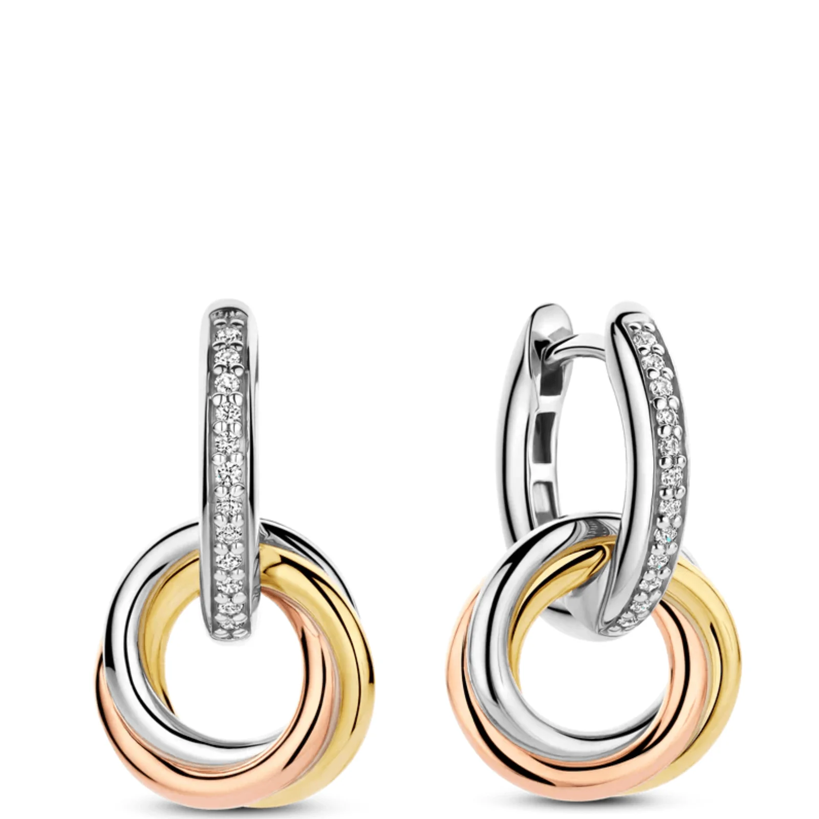 Ti Sento Two Tone Oval & Circle Link Drop Hoop Earrings