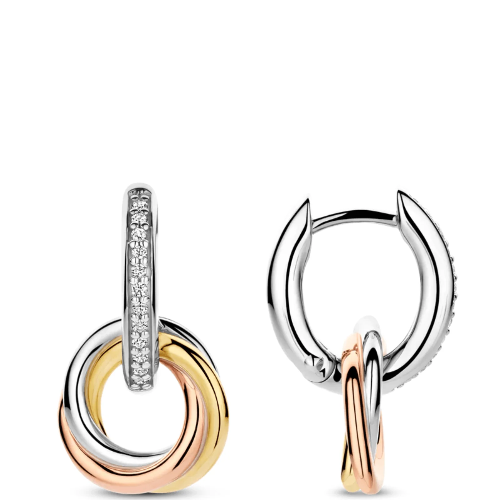 Ti Sento Two Tone Oval & Circle Link Drop Hoop Earrings - Image 2