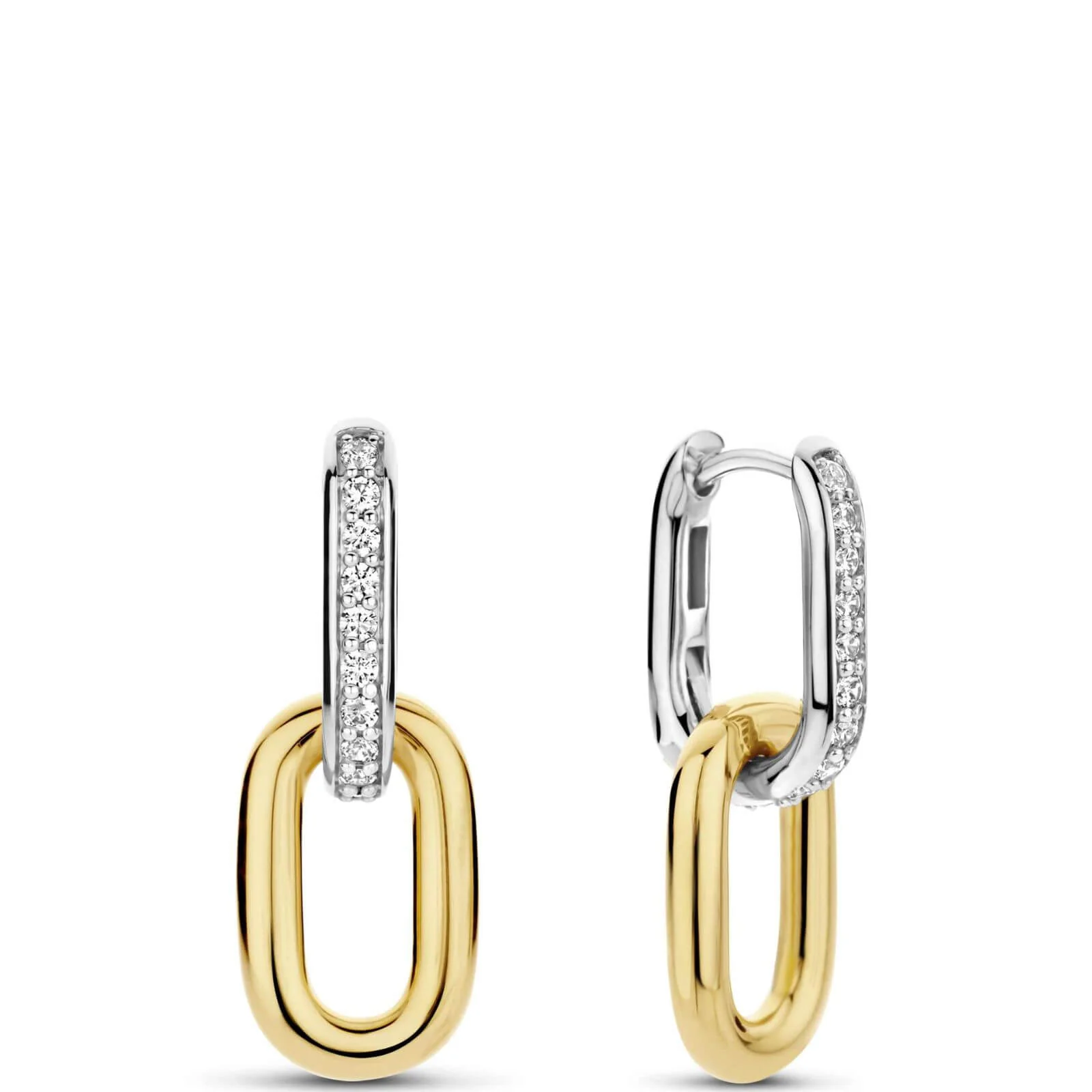 Ti Sento Two Tone Oval Link Drop Hoop Earrings
