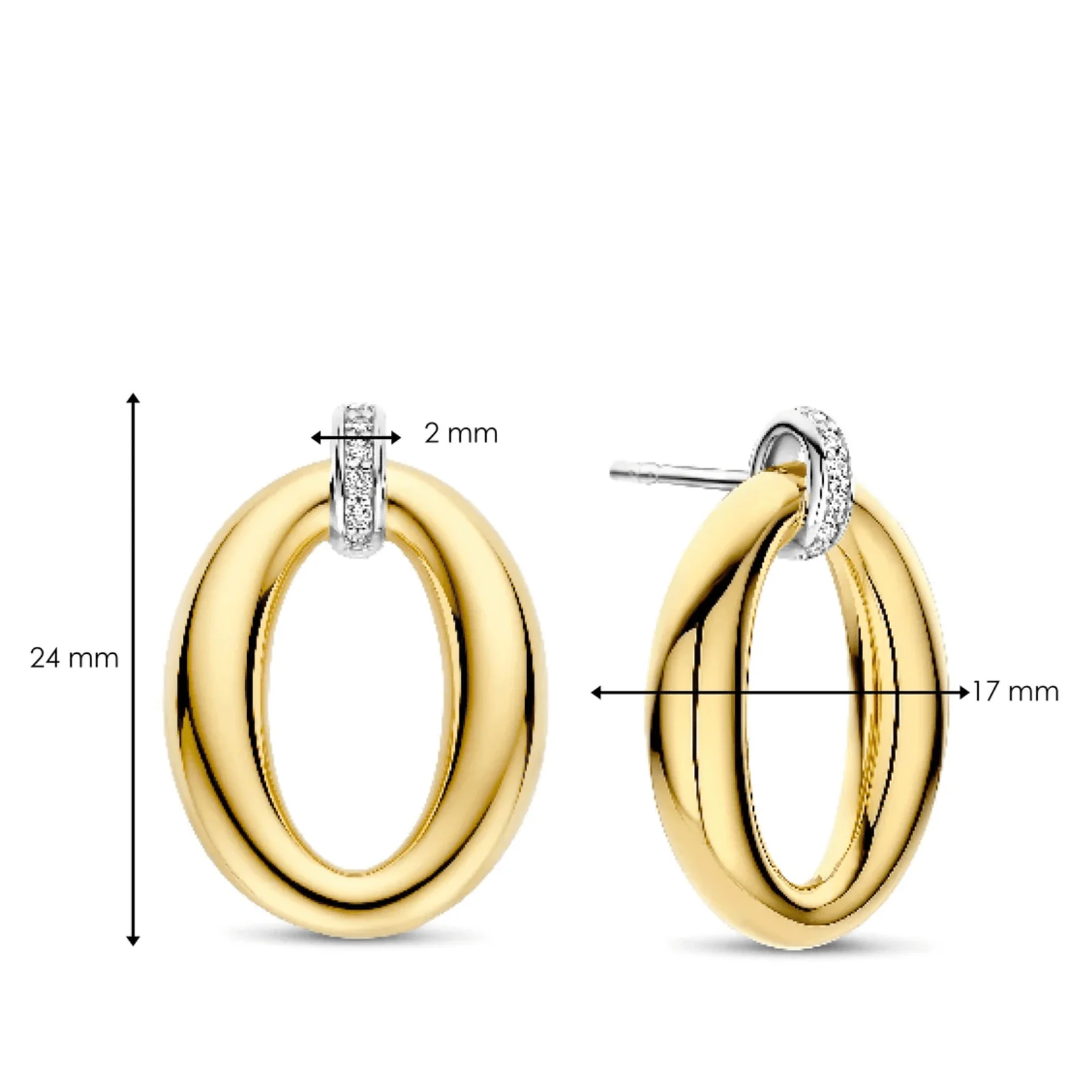 Ti Sento Two Tone Oval Stud Earrings - Image 2