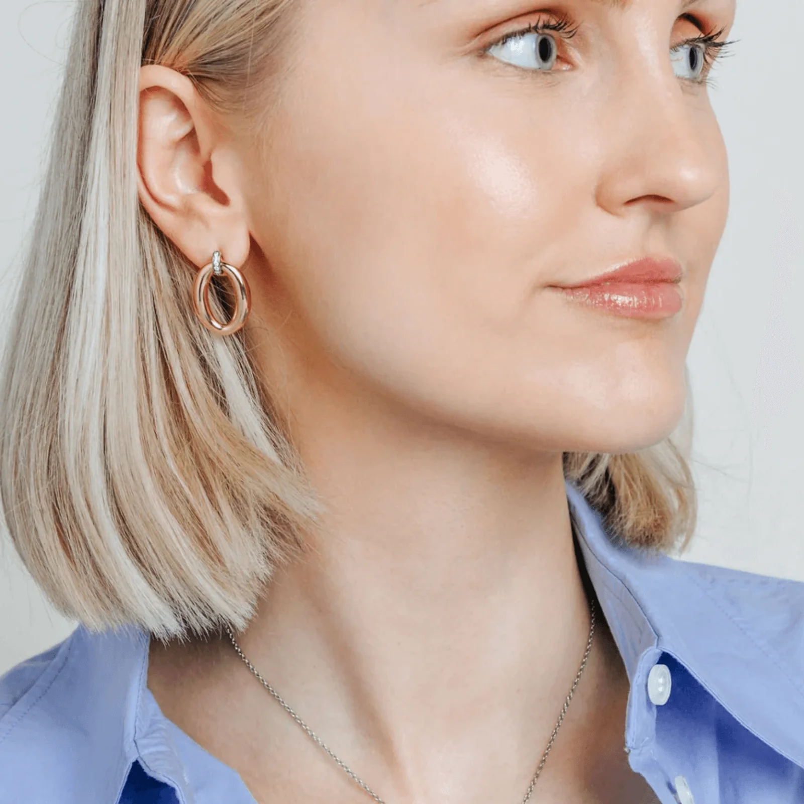 Ti Sento Two Tone Oval Stud Earrings - Image 3