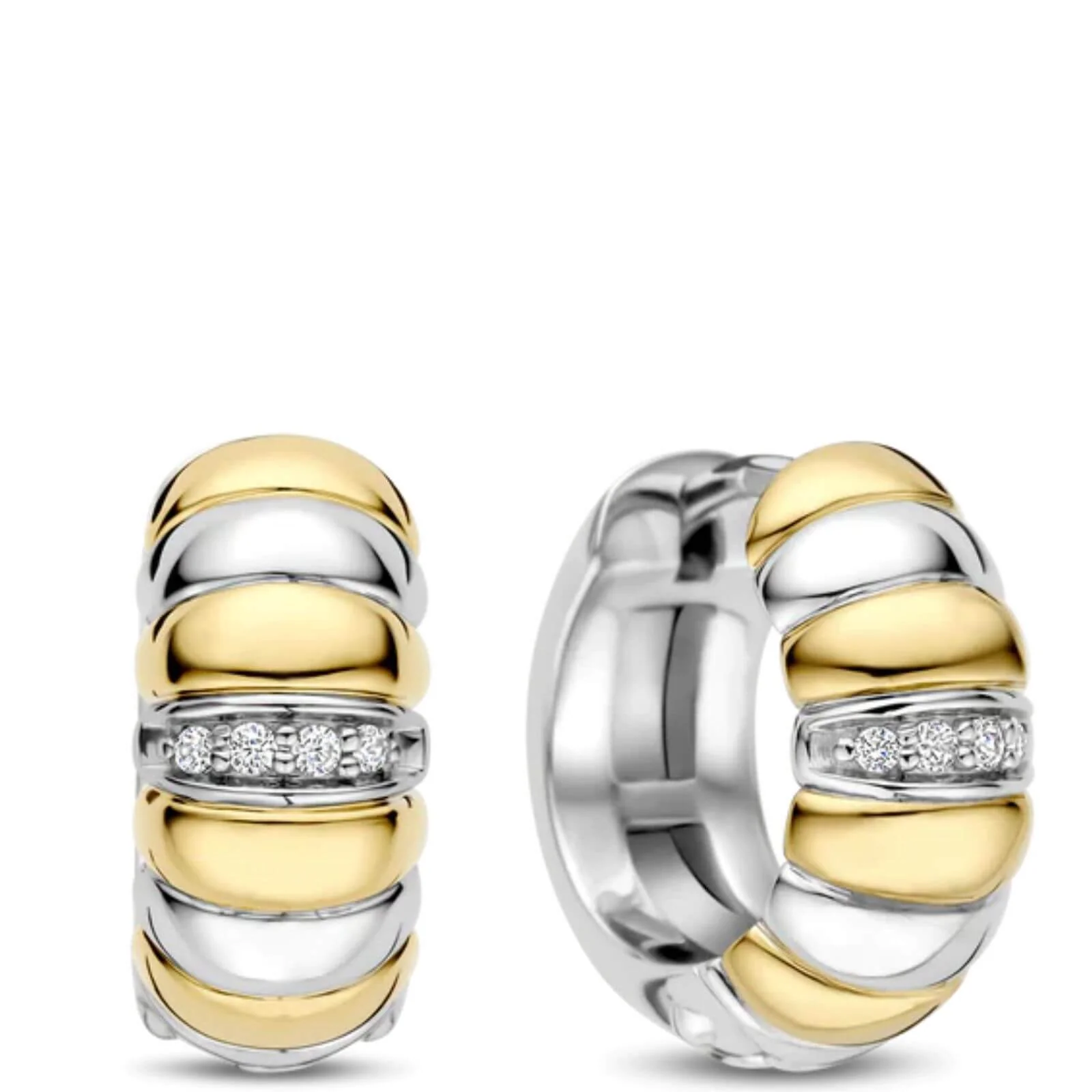 Ti Sento Two Tone Ridged Small Hoop Earrings
