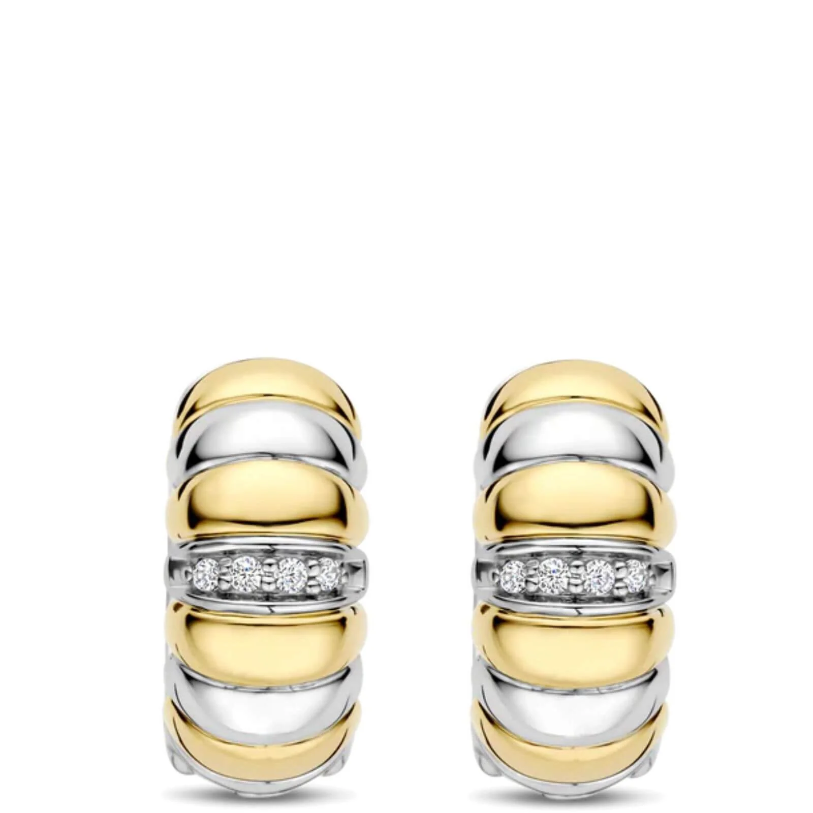 Ti Sento Two Tone Ridged Small Hoop Earrings - Image 2