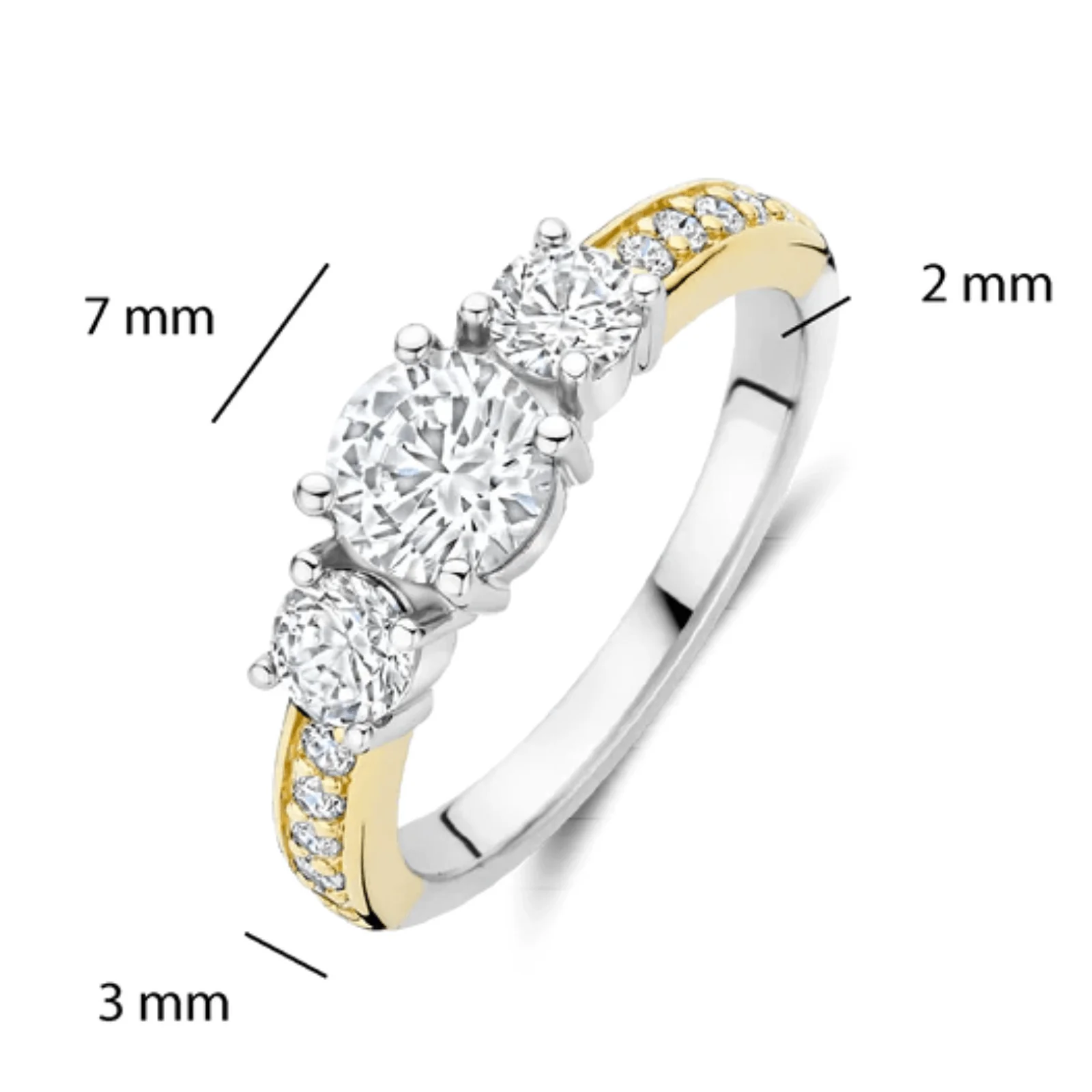 Ti Sento Two Tone Triple Round Zirconia Ring - Image 4