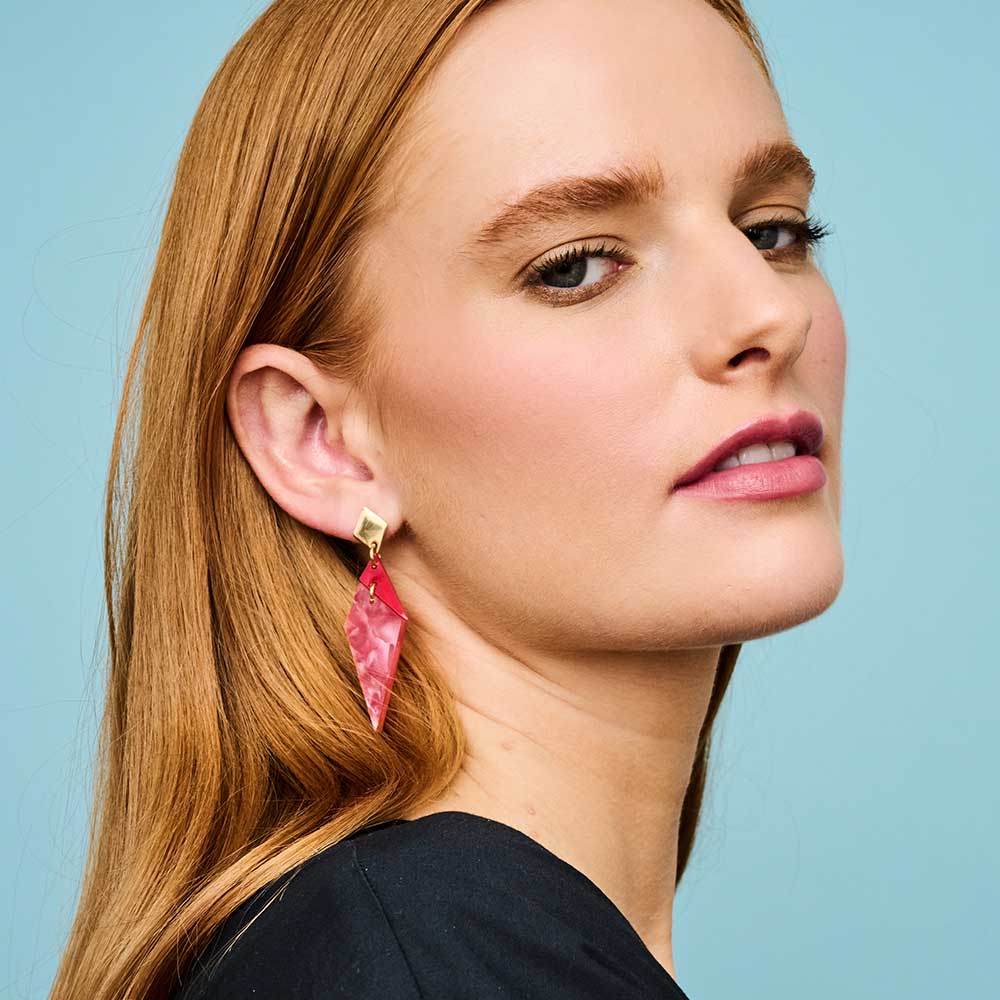 TooLally Abstract Diamonds Earrings - Pink & Red - Image 2