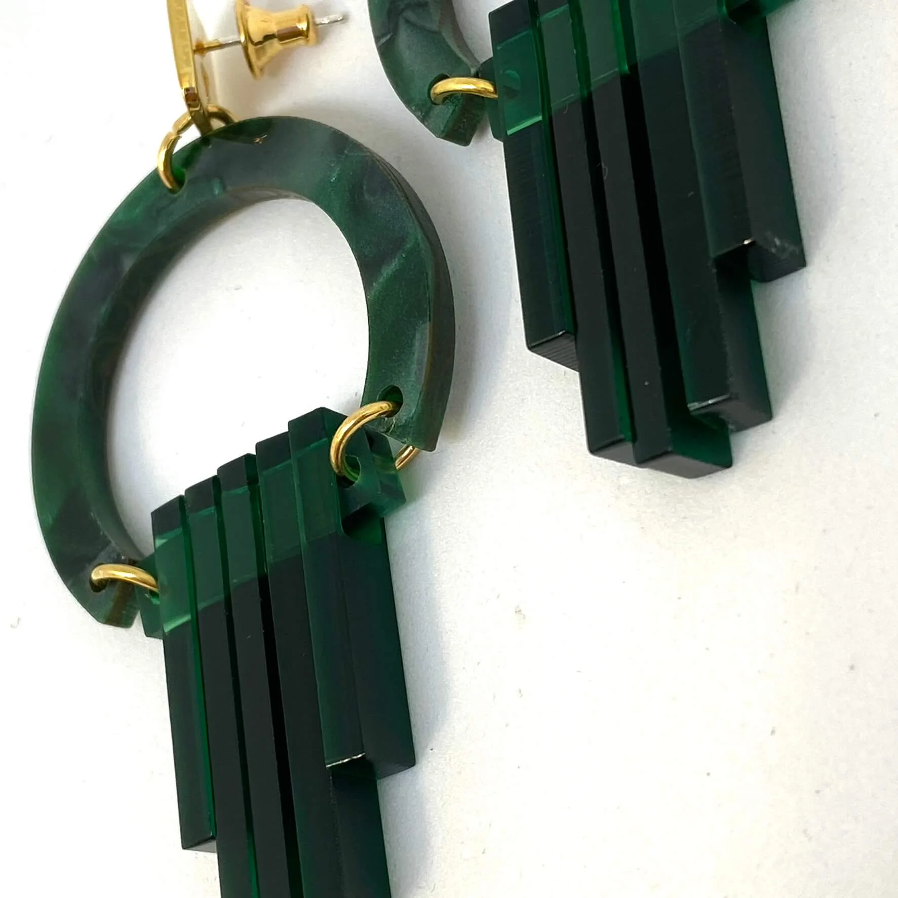 TooLally Art Deco Chandeliers Earrings - Emerald - Image 3