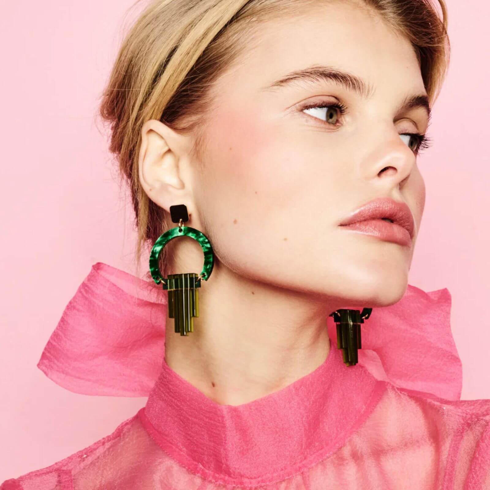 TooLally Art Deco Chandeliers Earrings - Green - Image 2