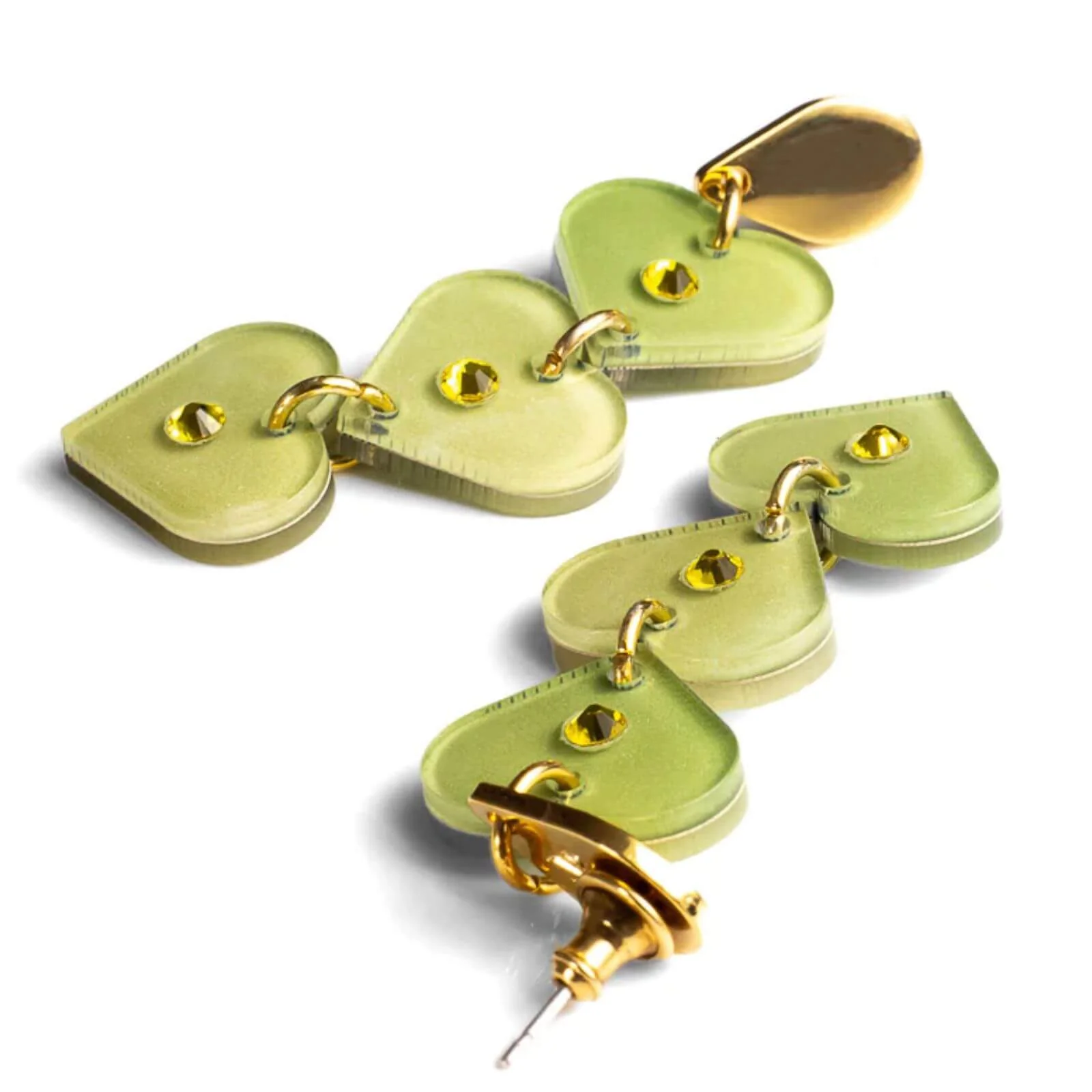 TooLally Crystal Heart Drop Earrings - Jade - Image 2