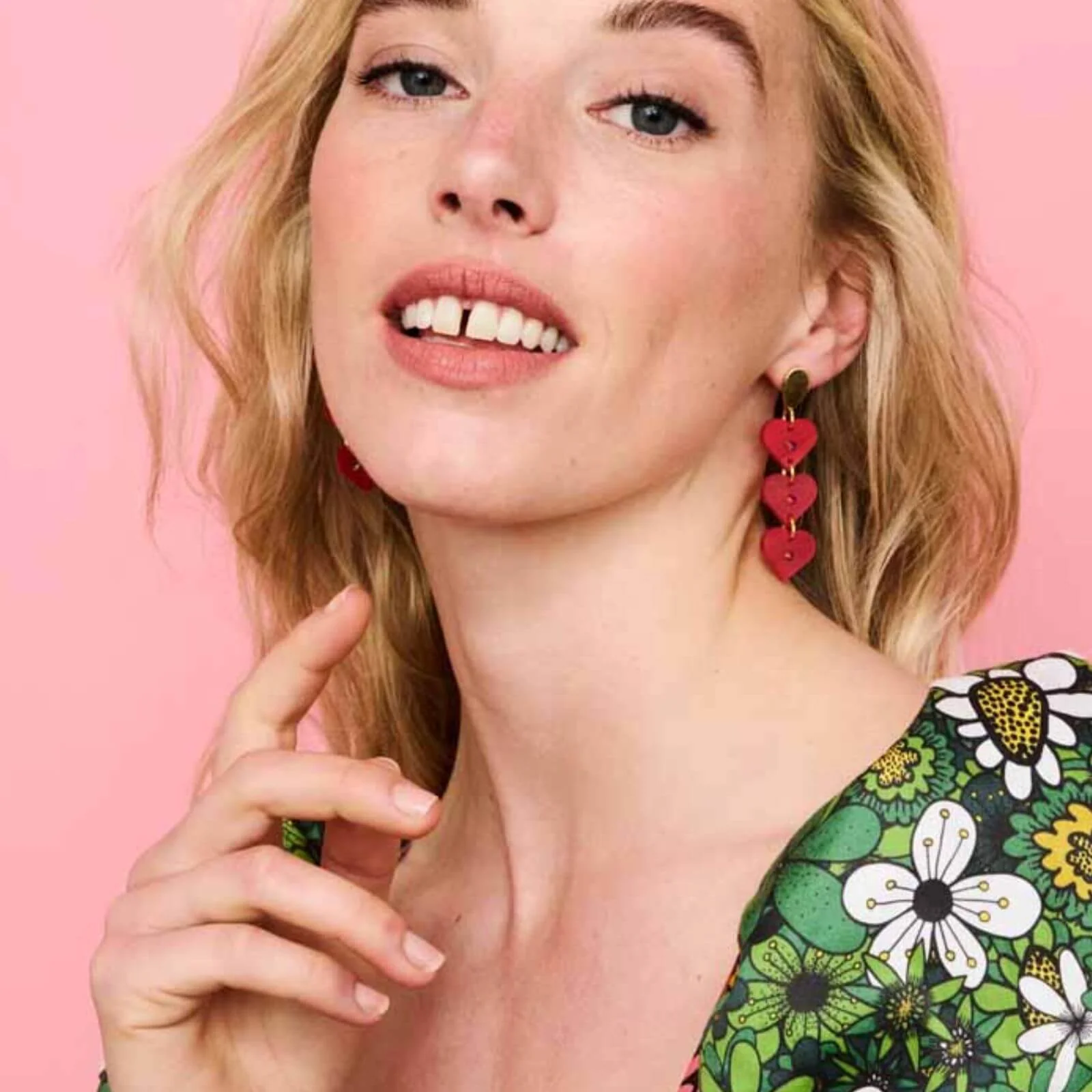 TooLally Crystal Heart Drop Earrings - Red - Image 2