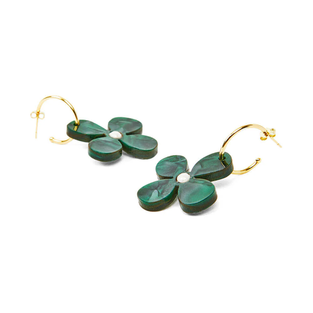 TooLally Daisy Hoop Earrings - Emerald - Image 3