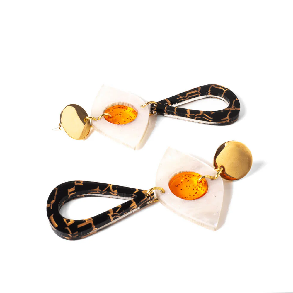 TooLally Eye Motif Drop Earrings - Orange & Black - Image 2