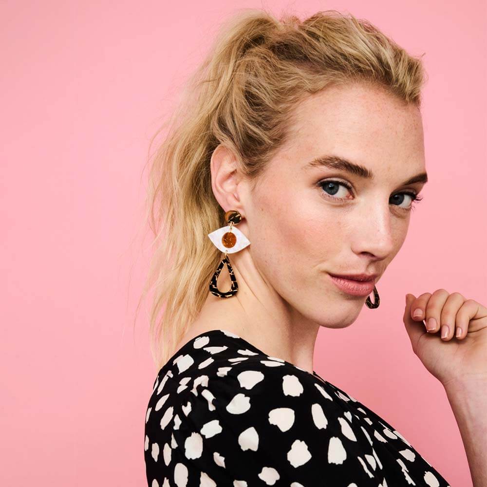 TooLally Eye Motif Drop Earrings - Orange & Black - Image 3