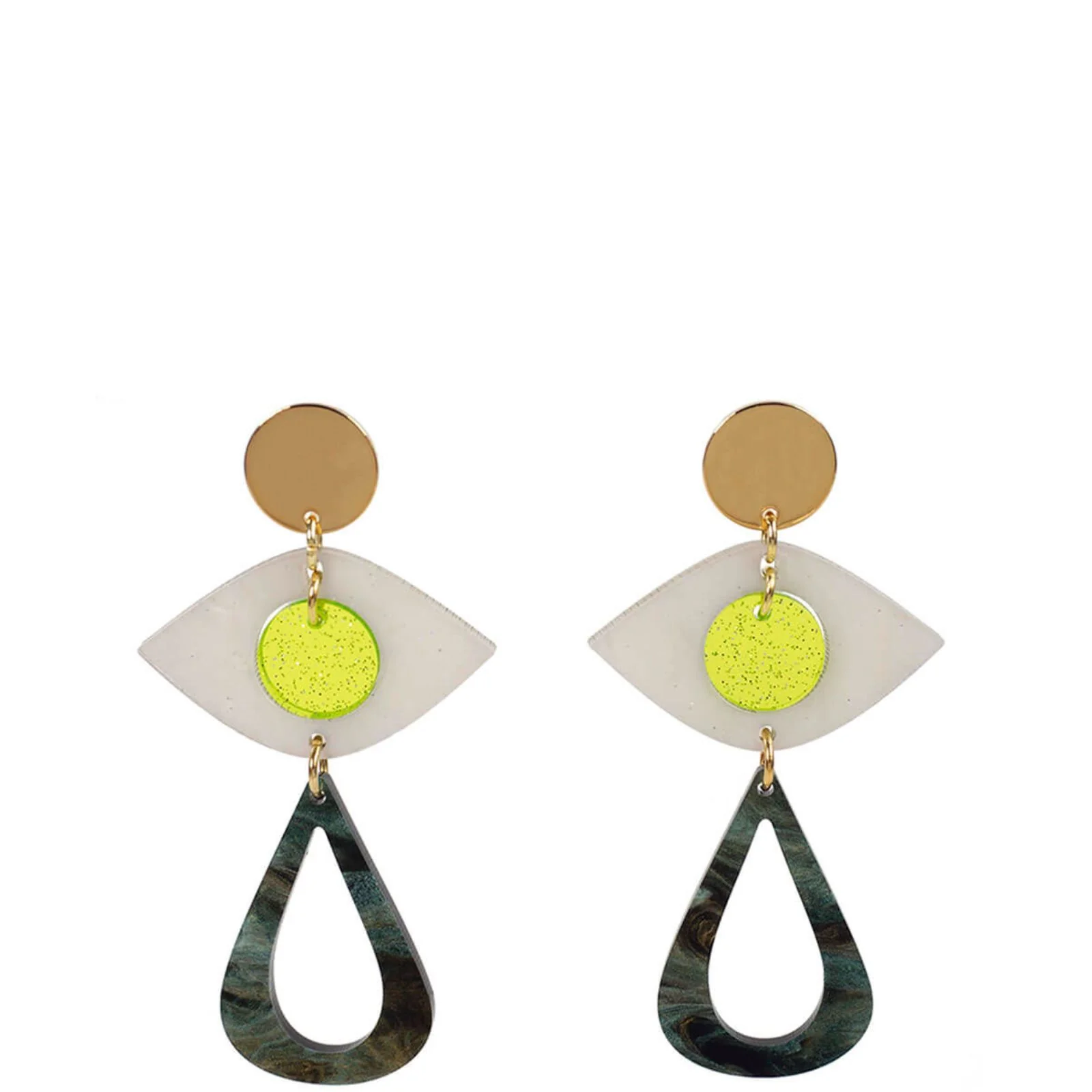 TooLally Eye Motif Drop Earrings - Yellow & Green