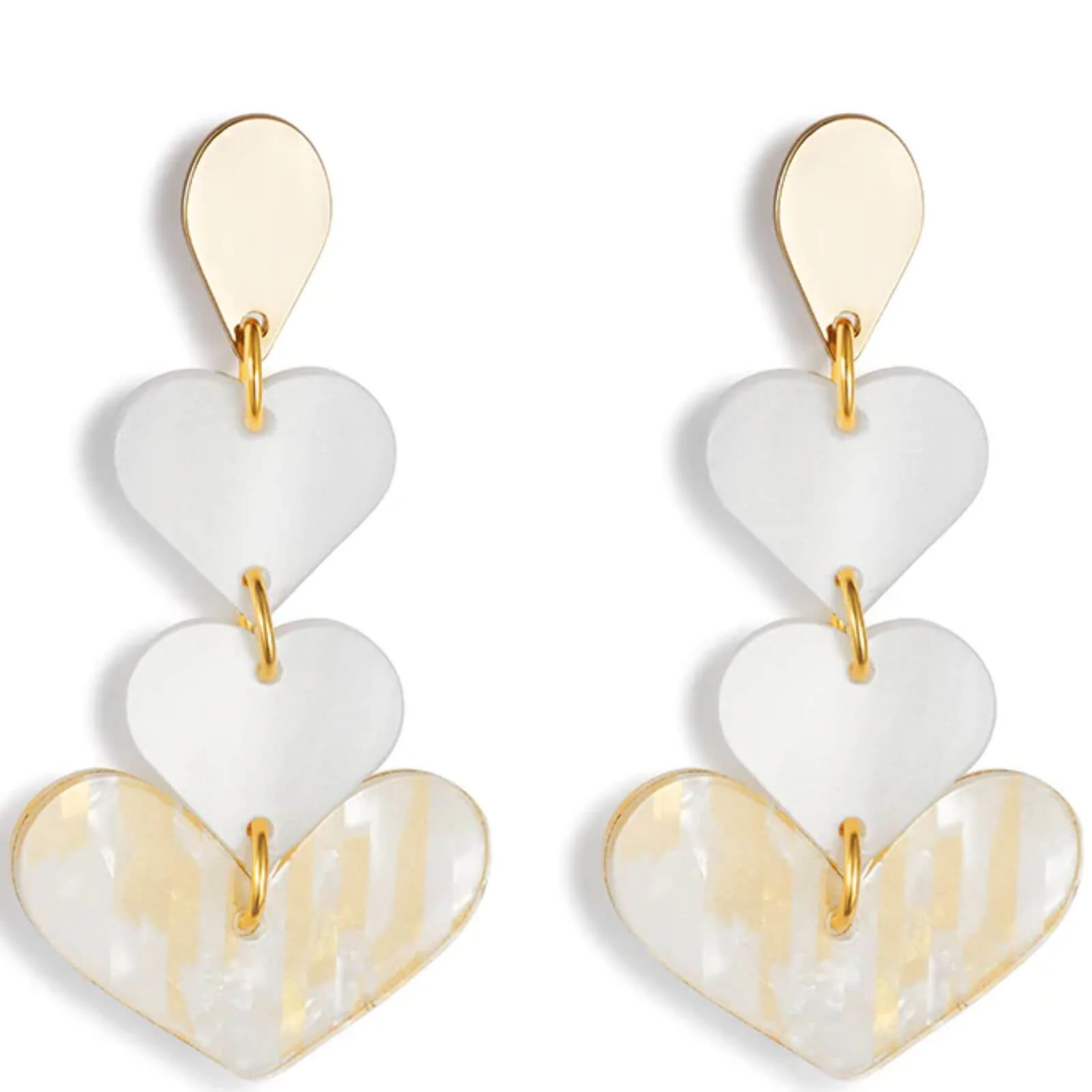 TooLally Heart Drop Earrings - Gold White